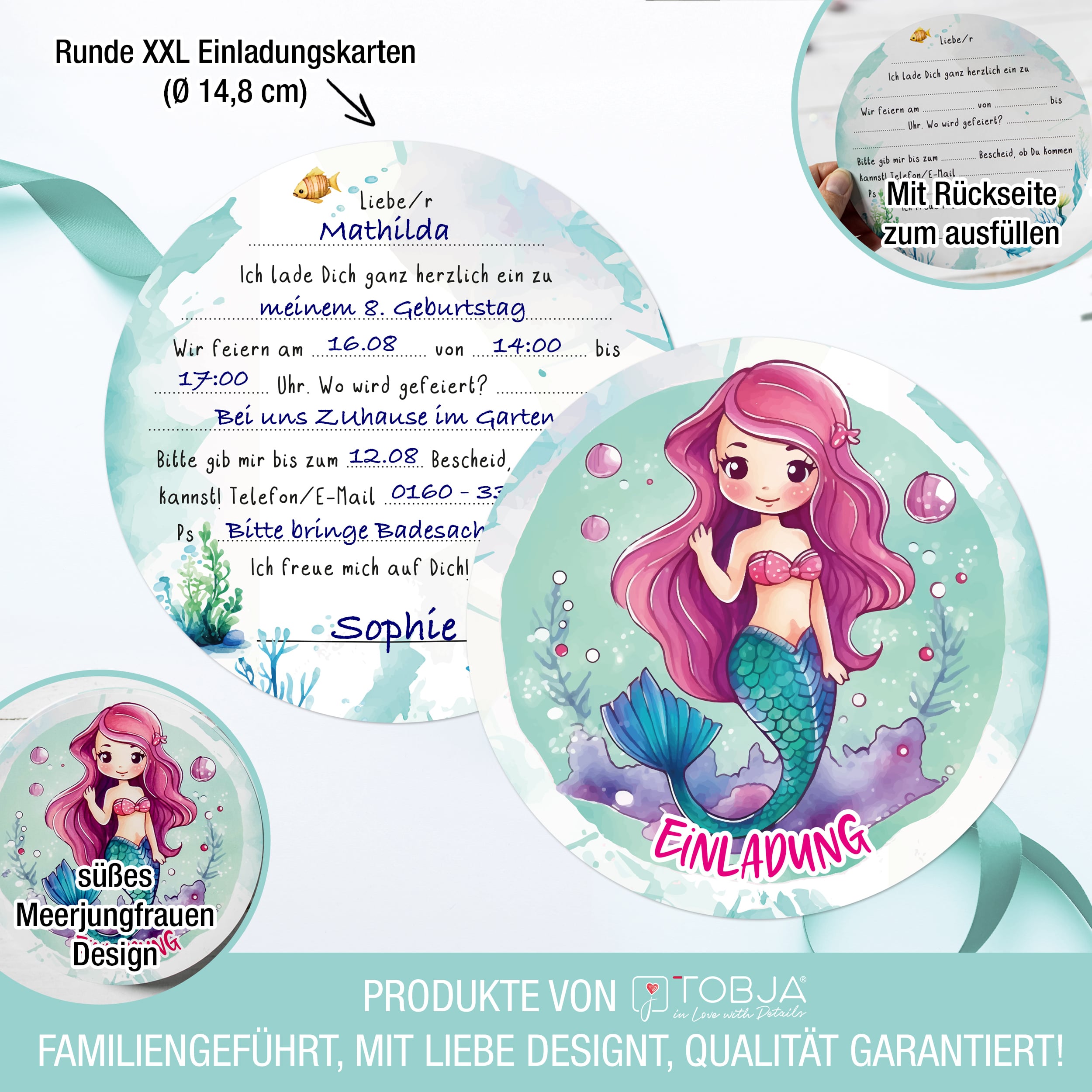 Einladungskarten Meerjungfrau inkl. Sticker 10er Set Einladungskarten Meerjungfrau inkl. Sticker 10er Set