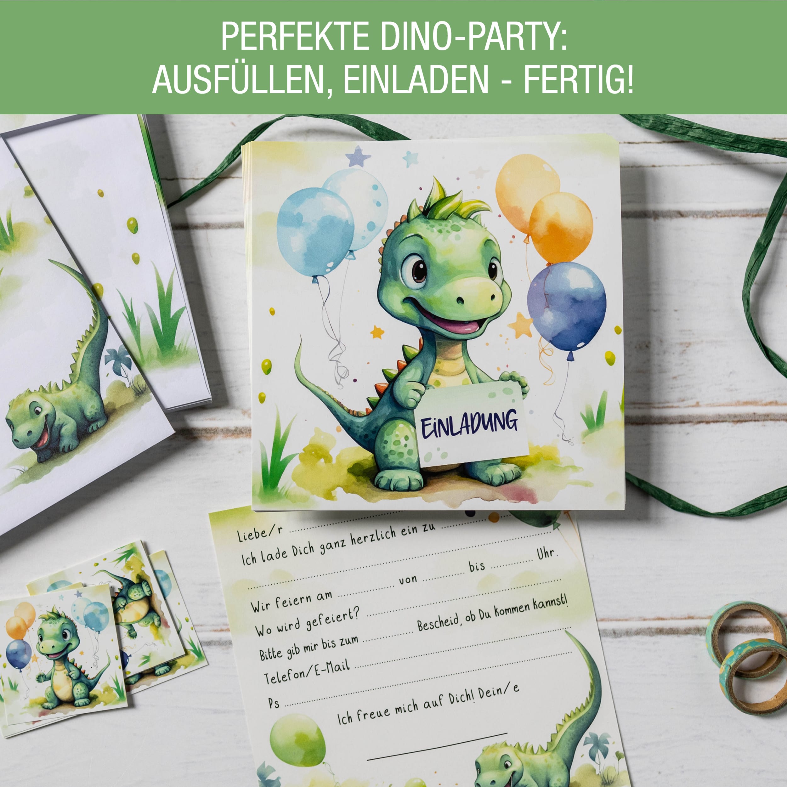 XXL Dino Einladungskarten für Kindergeburtstag