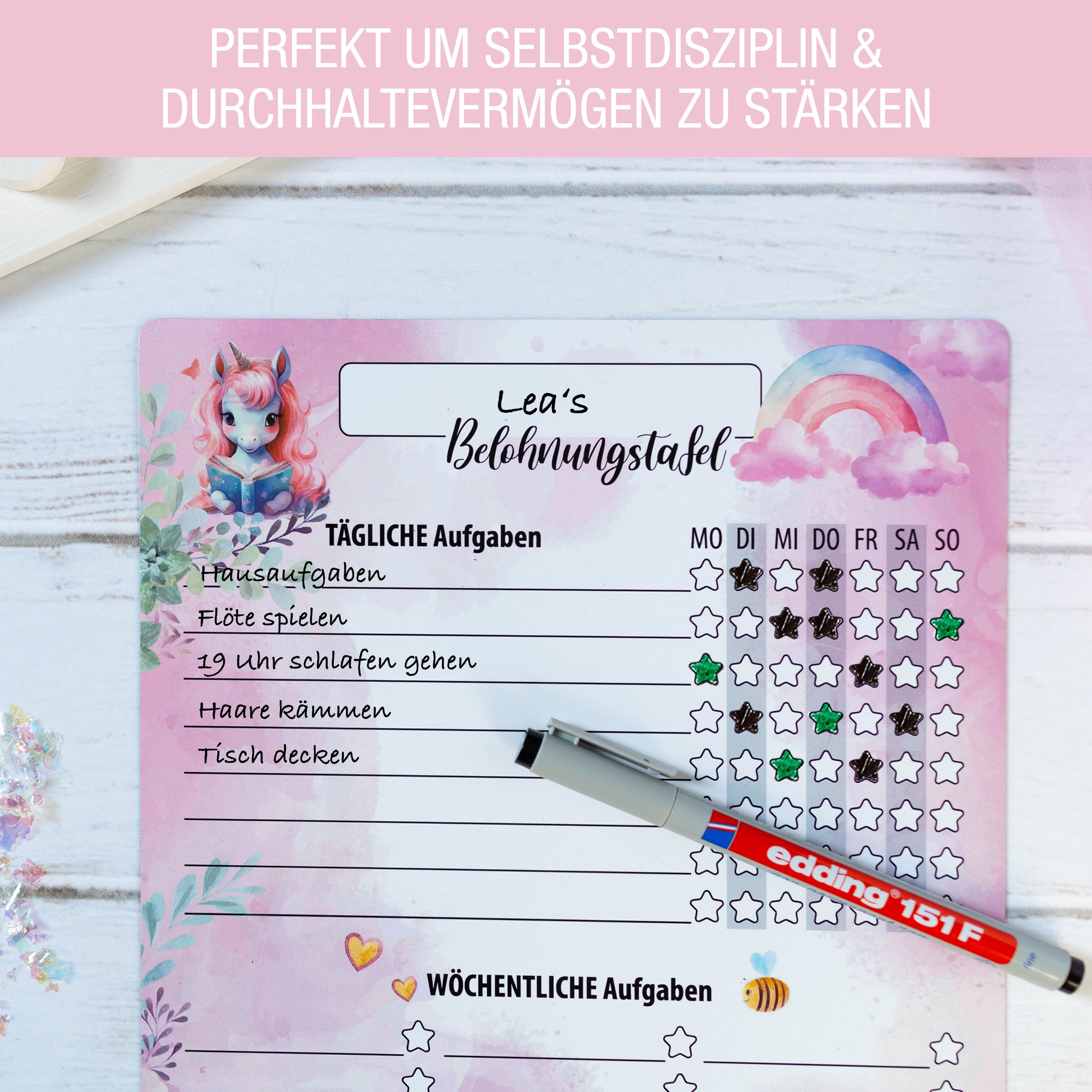 Belohnungstafel A4 magnetisch-Einhorn Belohnungstafel A4 magnetisch Einhorn + 4 Markenstifte