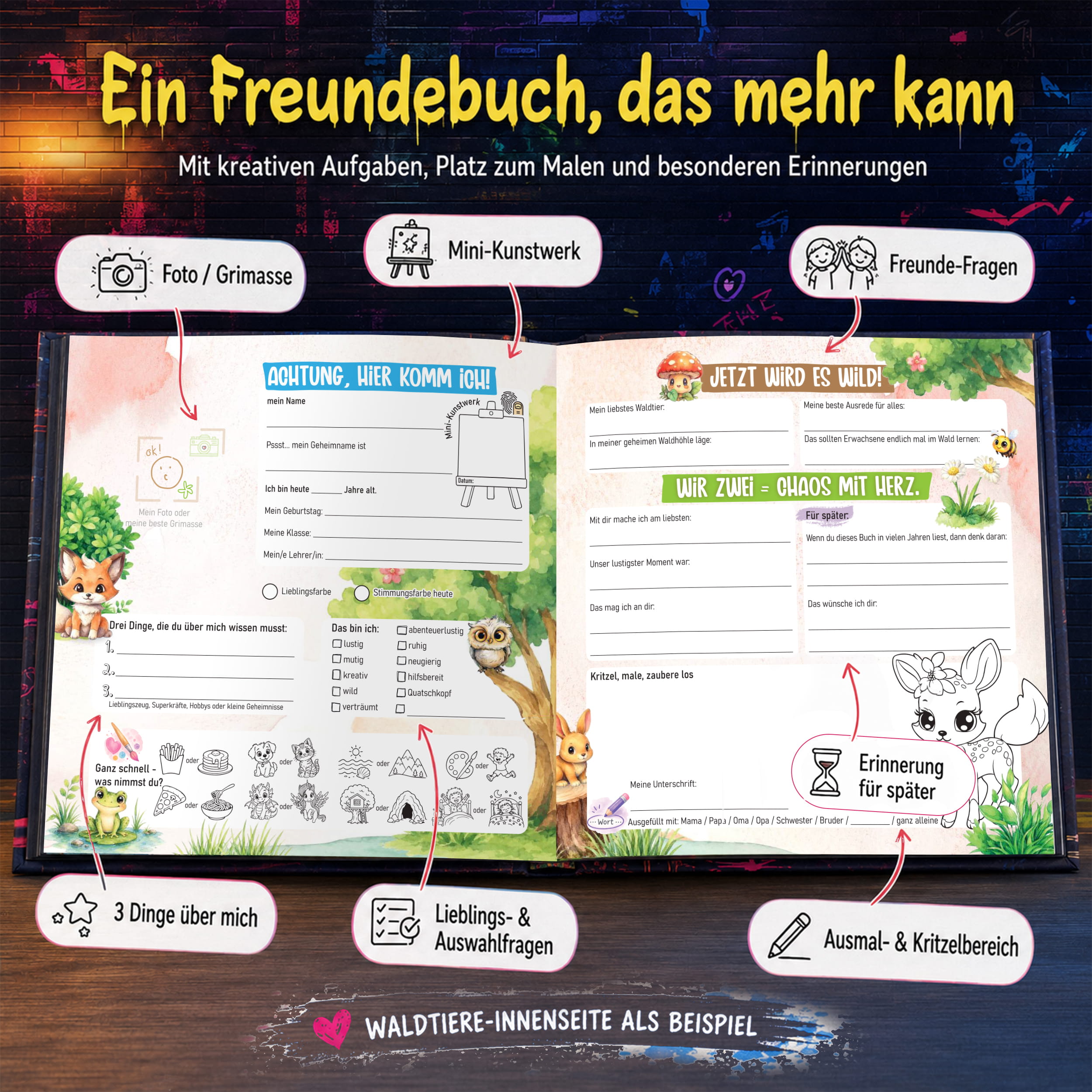 Freundebuch Grundschule Eule Graffiti – 21 x 21 cm Hardcover