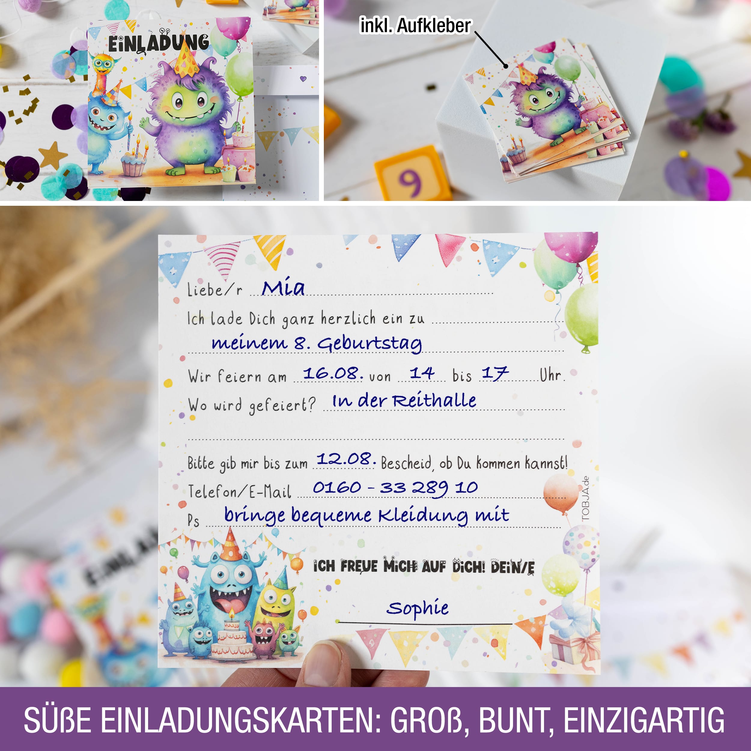 XXL Monster Einladungskarten für Kindergeburtstag