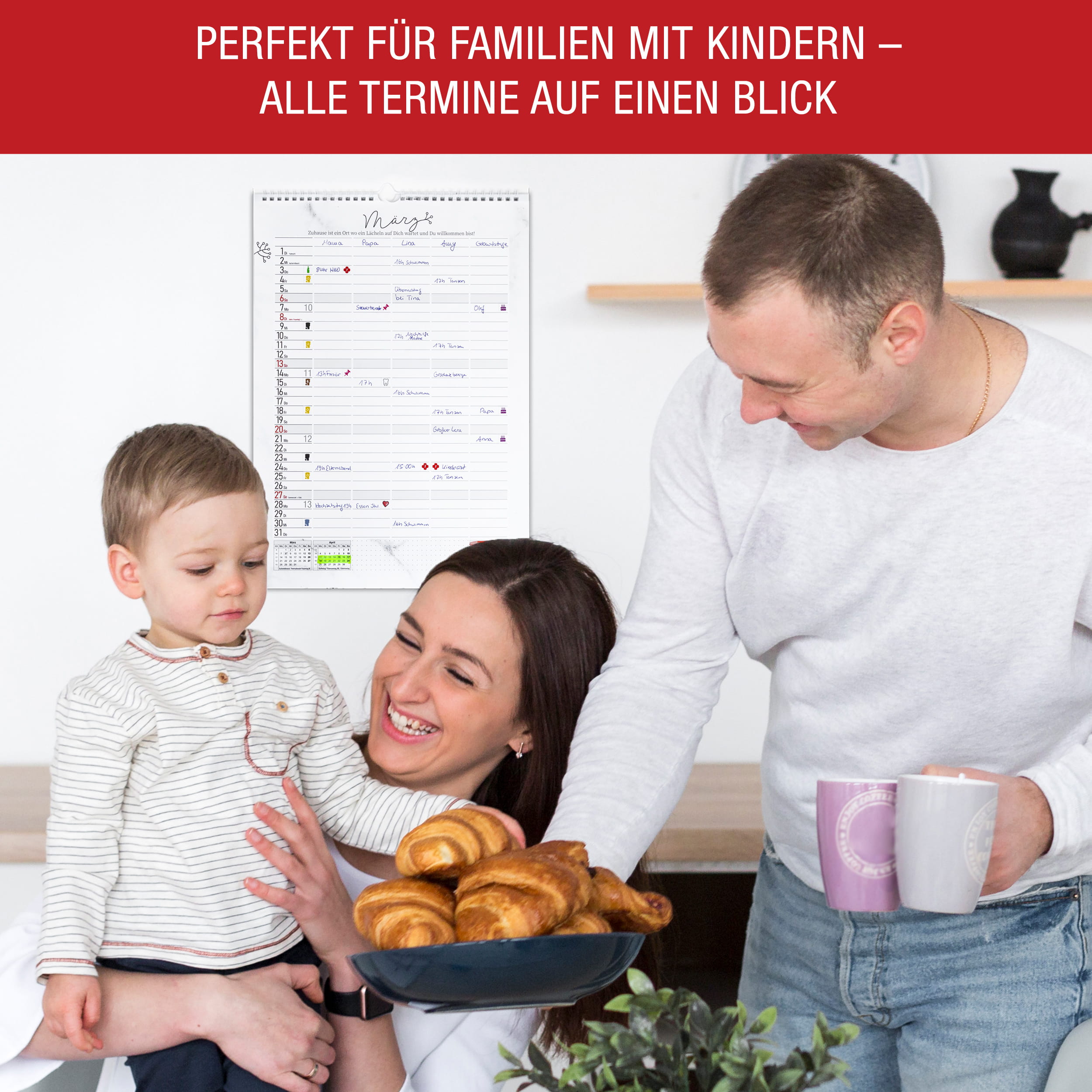 Familienkalender 2027 A3 Marmor – 6 Spalten
