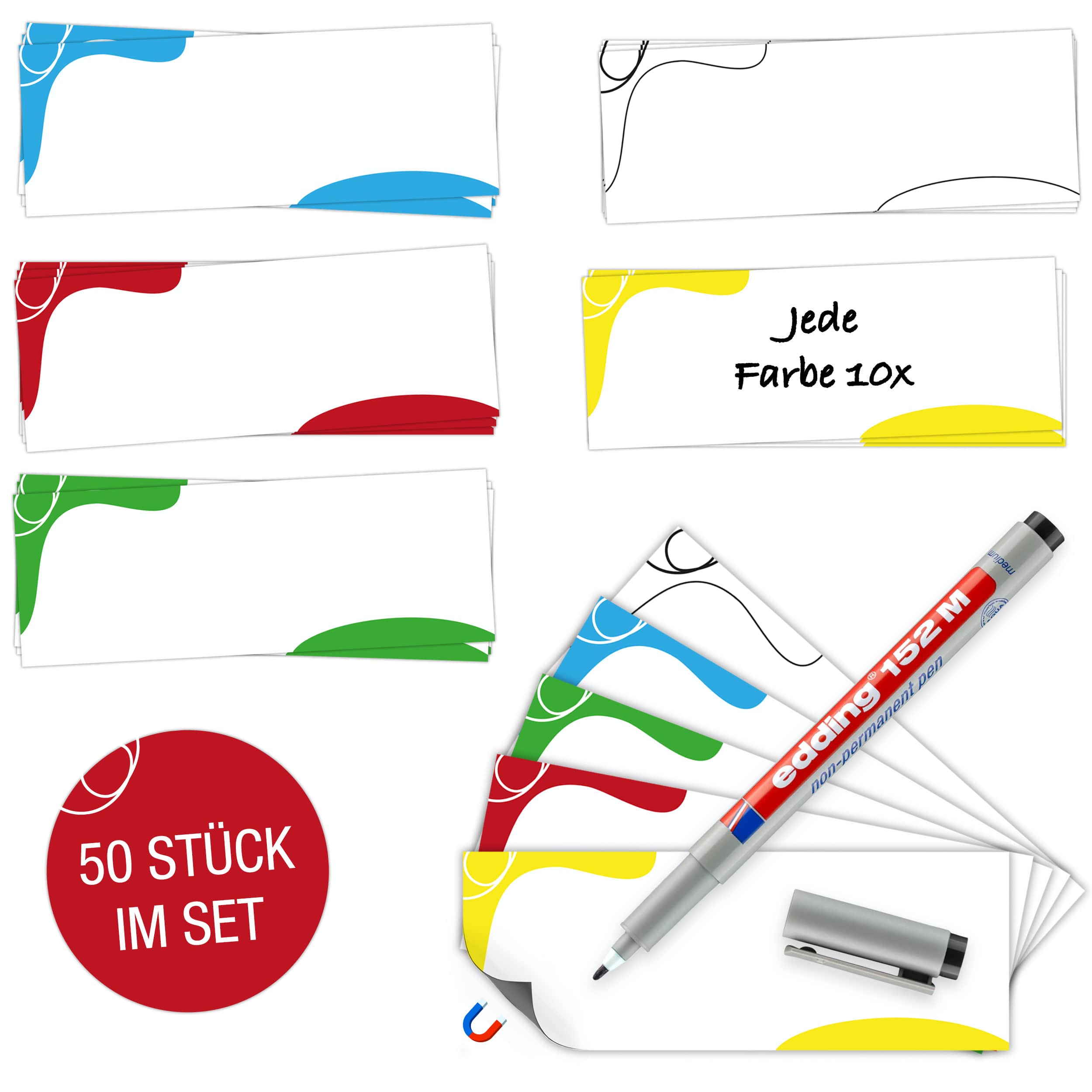 Beschreibbare Magnetstreifen: 50Stck. inkl. Stift