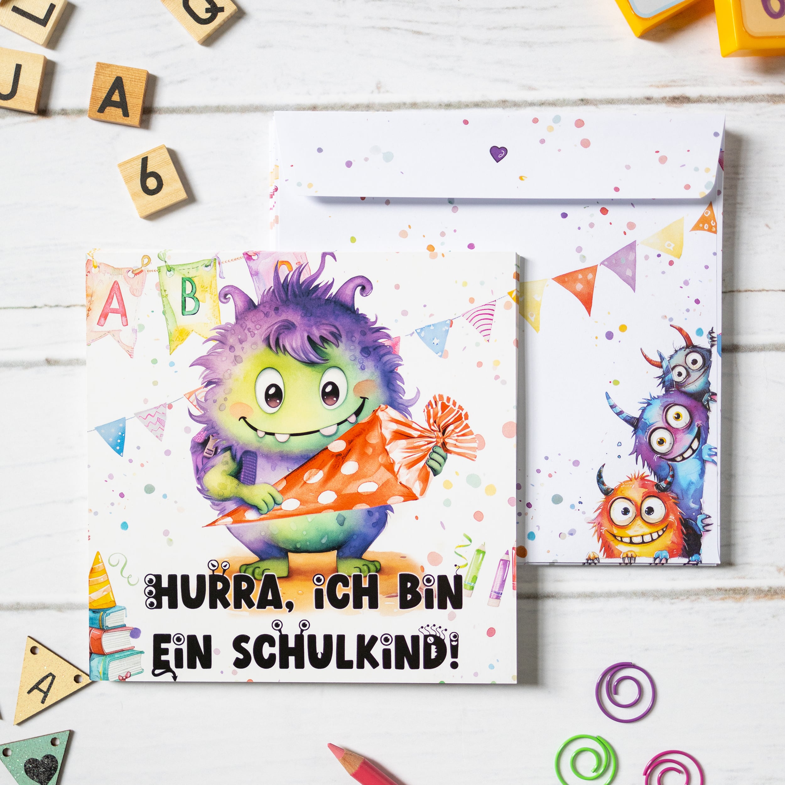 Einladungskarten Einschulung "Monster" 