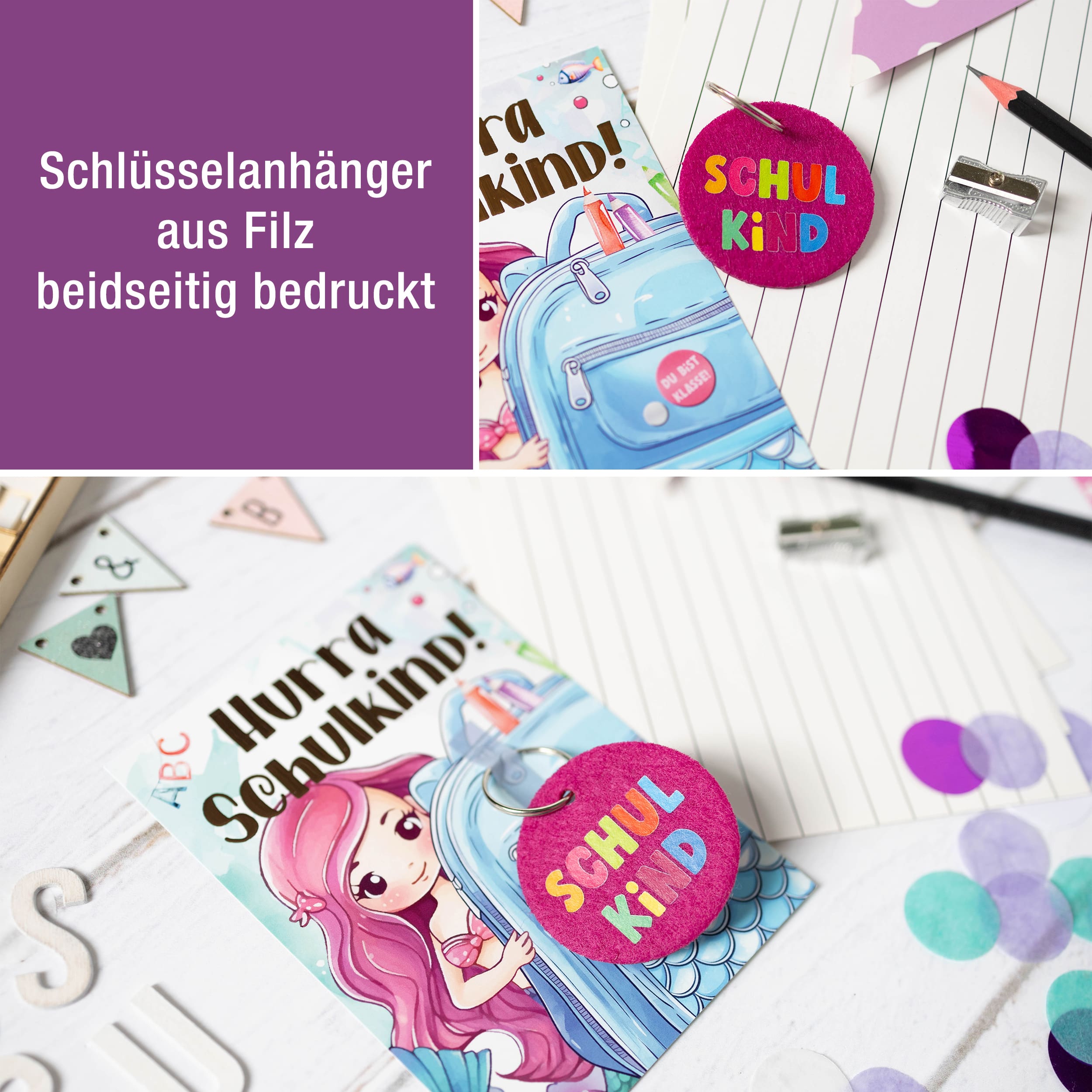 A6 Karte Glückwunsch Einschulung Meerjungfrau + Anhänger Ohne Name