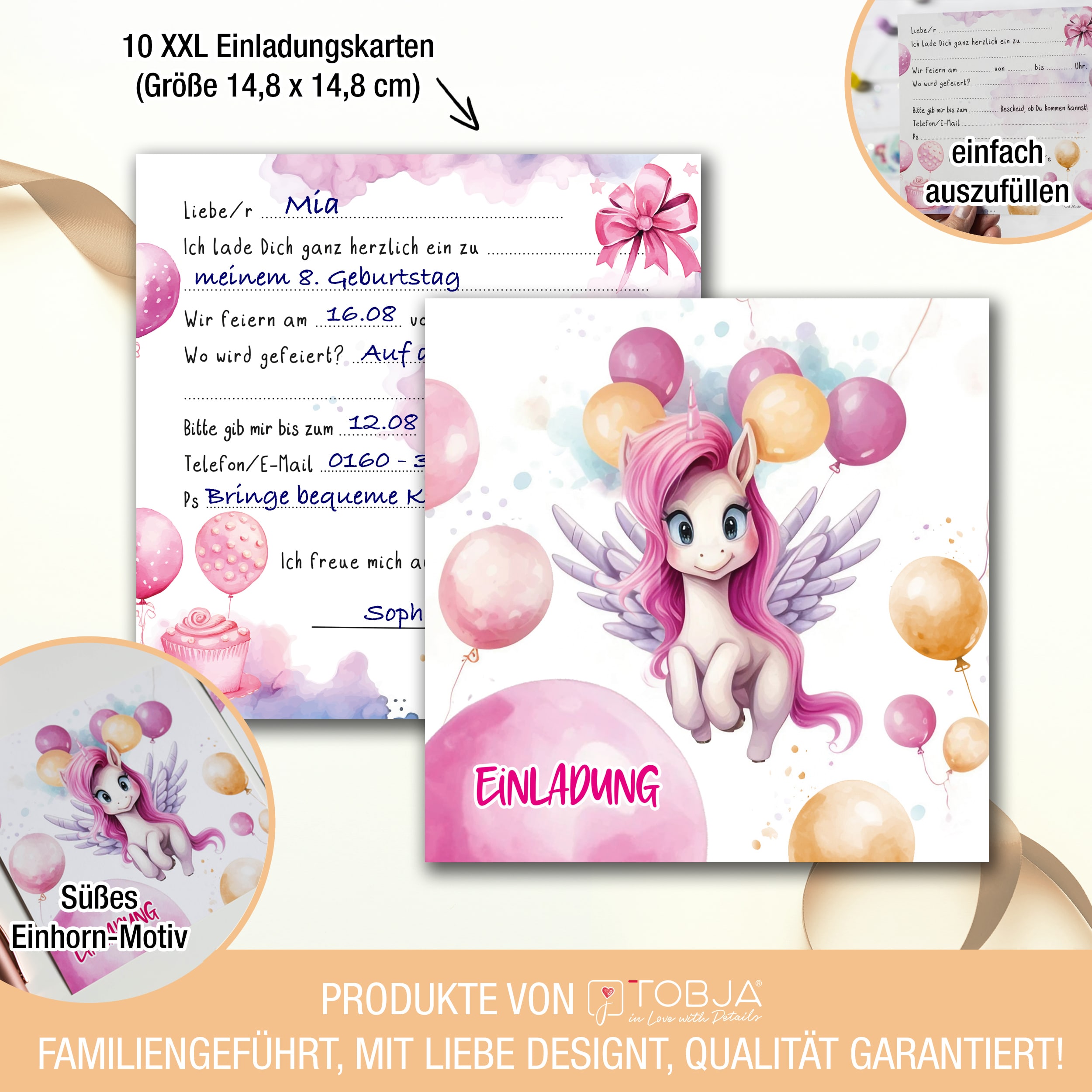 Einladungskarten Einhorn inkl. Sticker 10er Set Einladungskarten Einhorn inkl. Sticker 10er Set