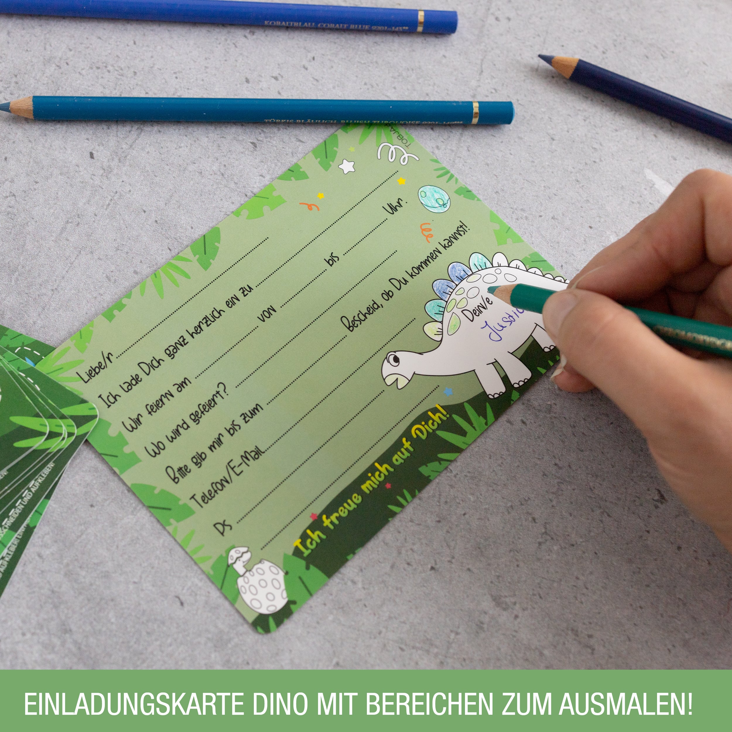 12 Einladungskarten inkl. Umschläge "Dino Party"