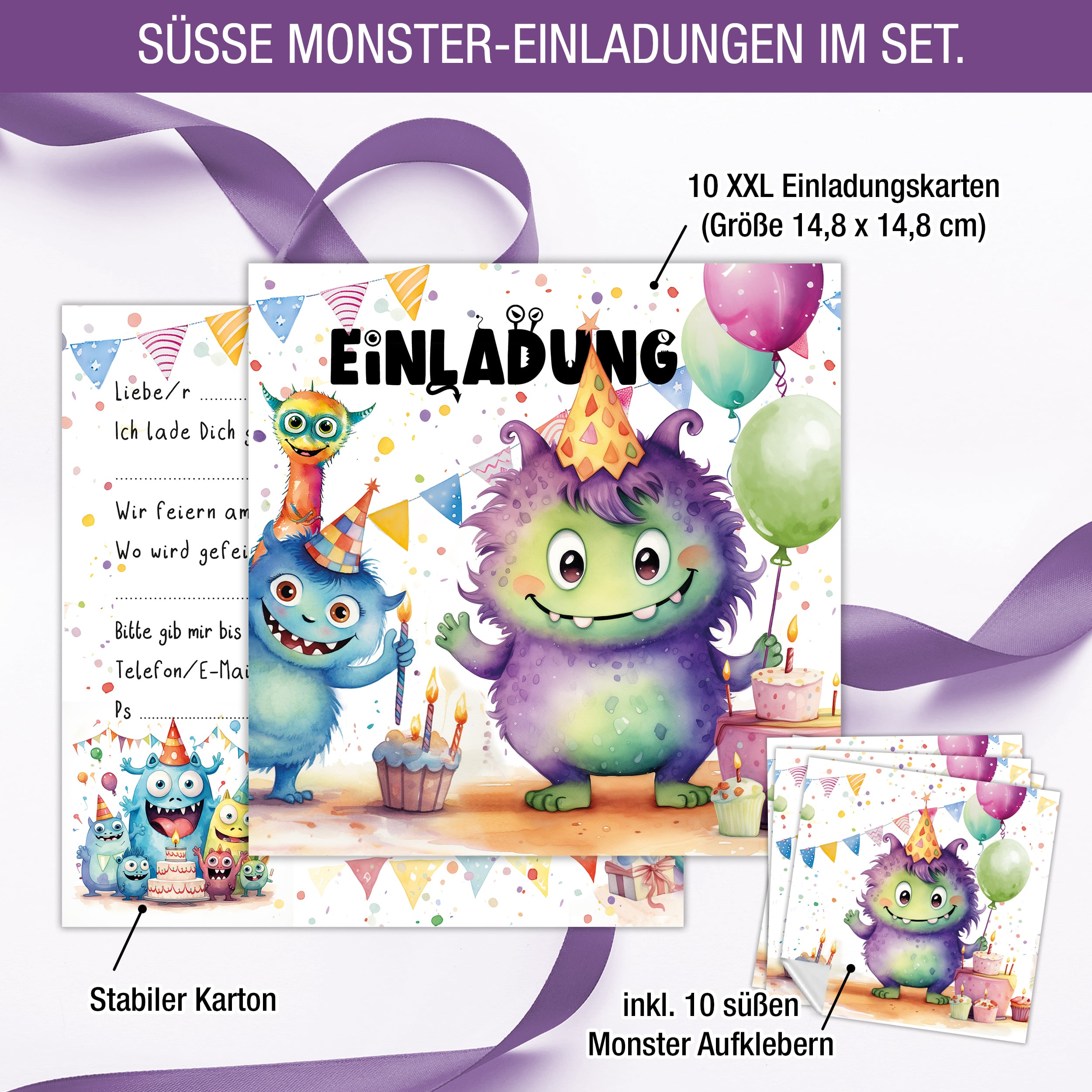 XXL Monster Einladungskarten für Kindergeburtstag