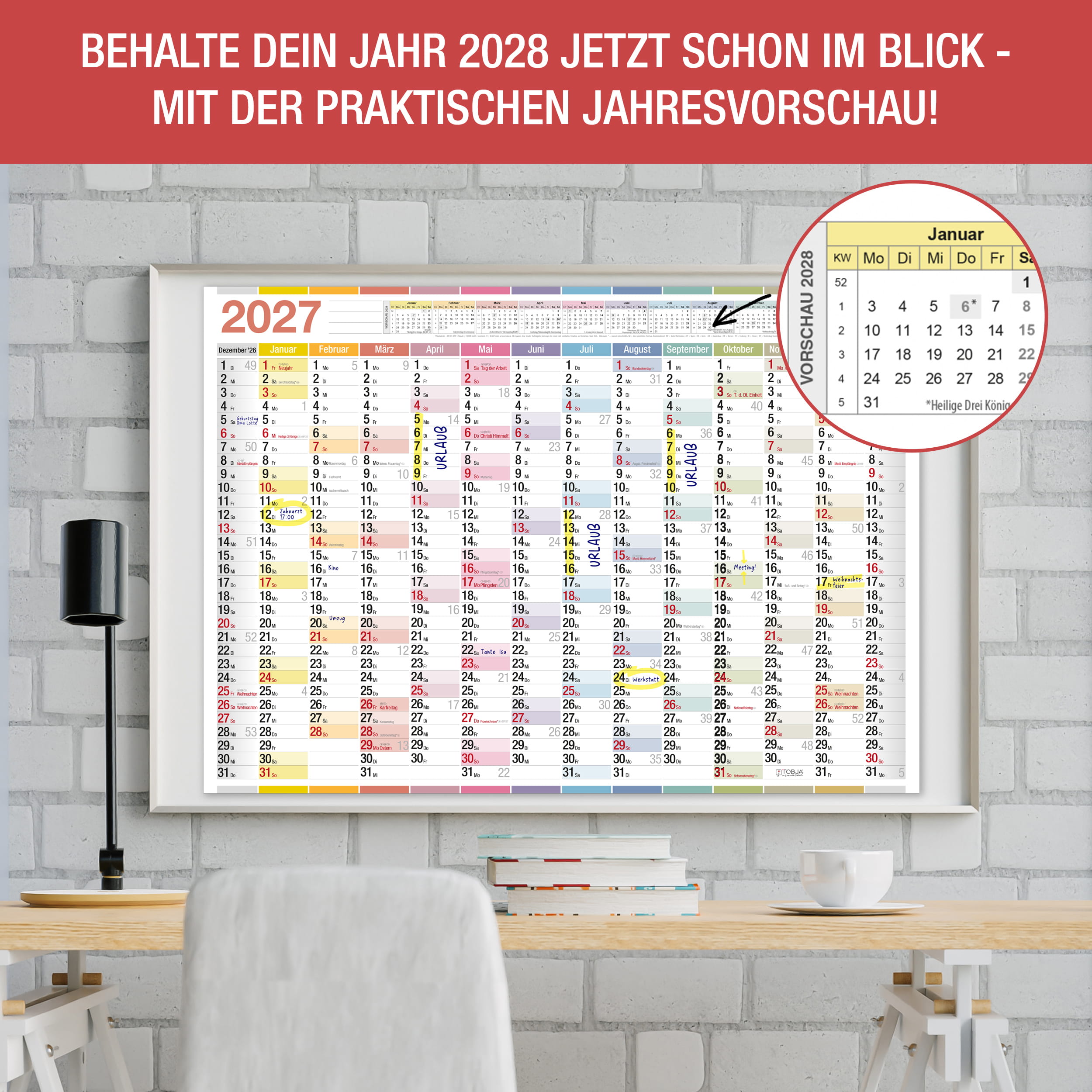 Wandkalender 2027 A1 Color Line 14 Monate