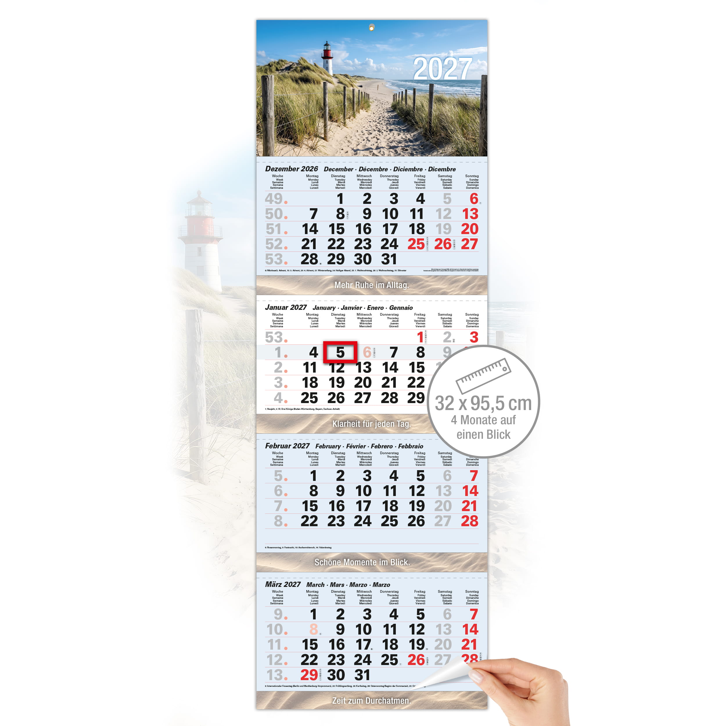 4-Monatskalender 2027 Nordsee Leuchtturm 32x95,5