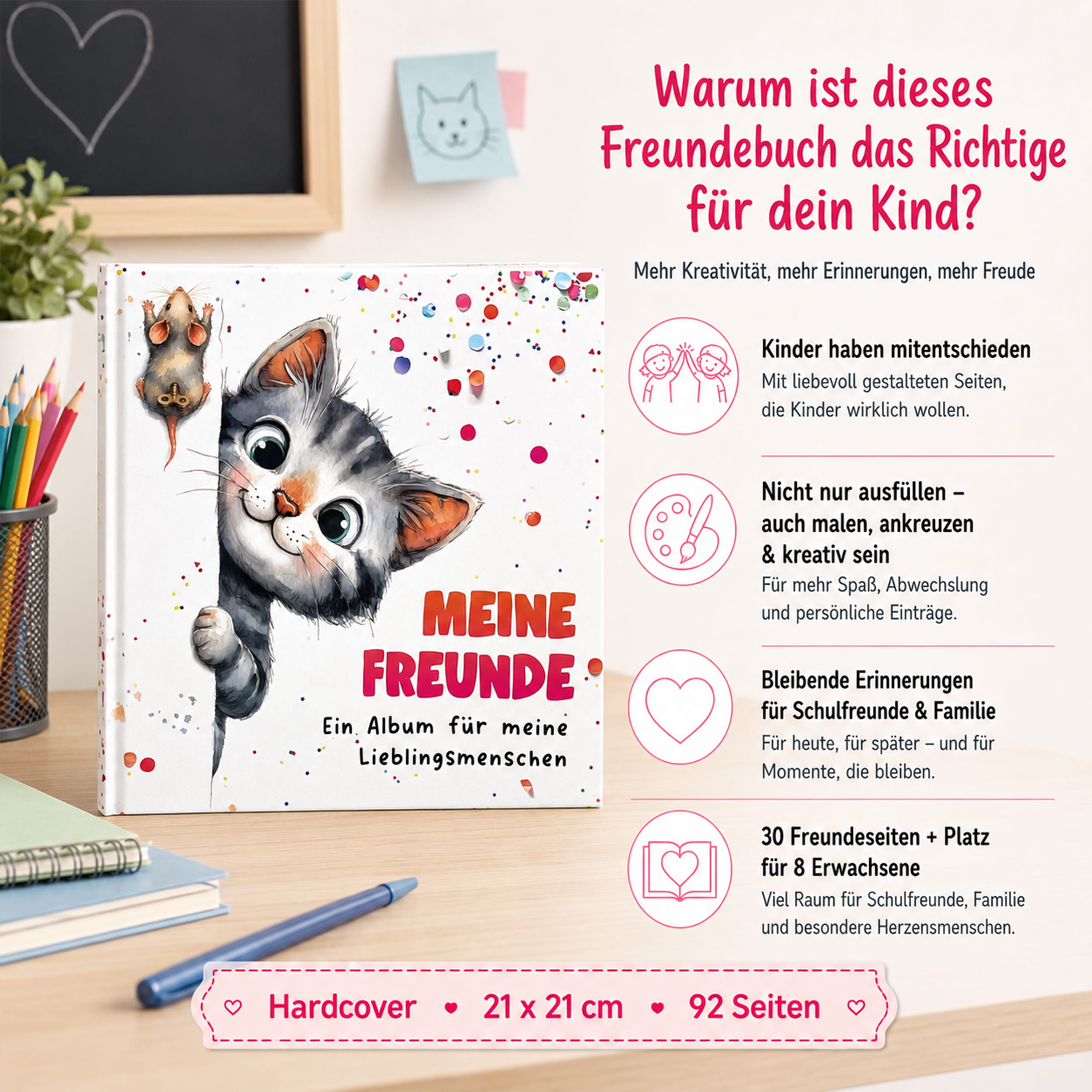 Freundebuch Grundschule Katze – 21 x 21 cm Hardcover