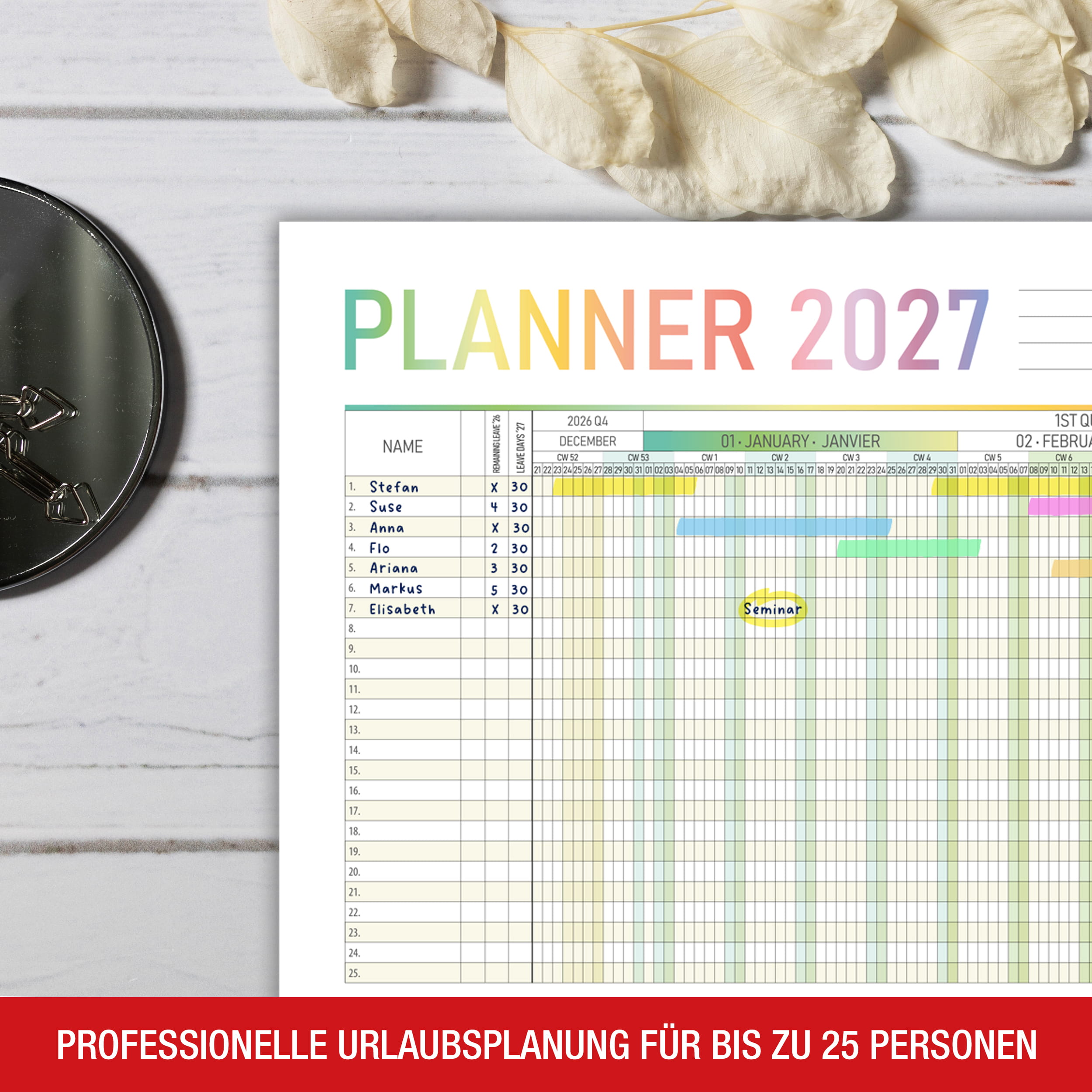 Urlaubsplaner 2027 EU Englisch A2
