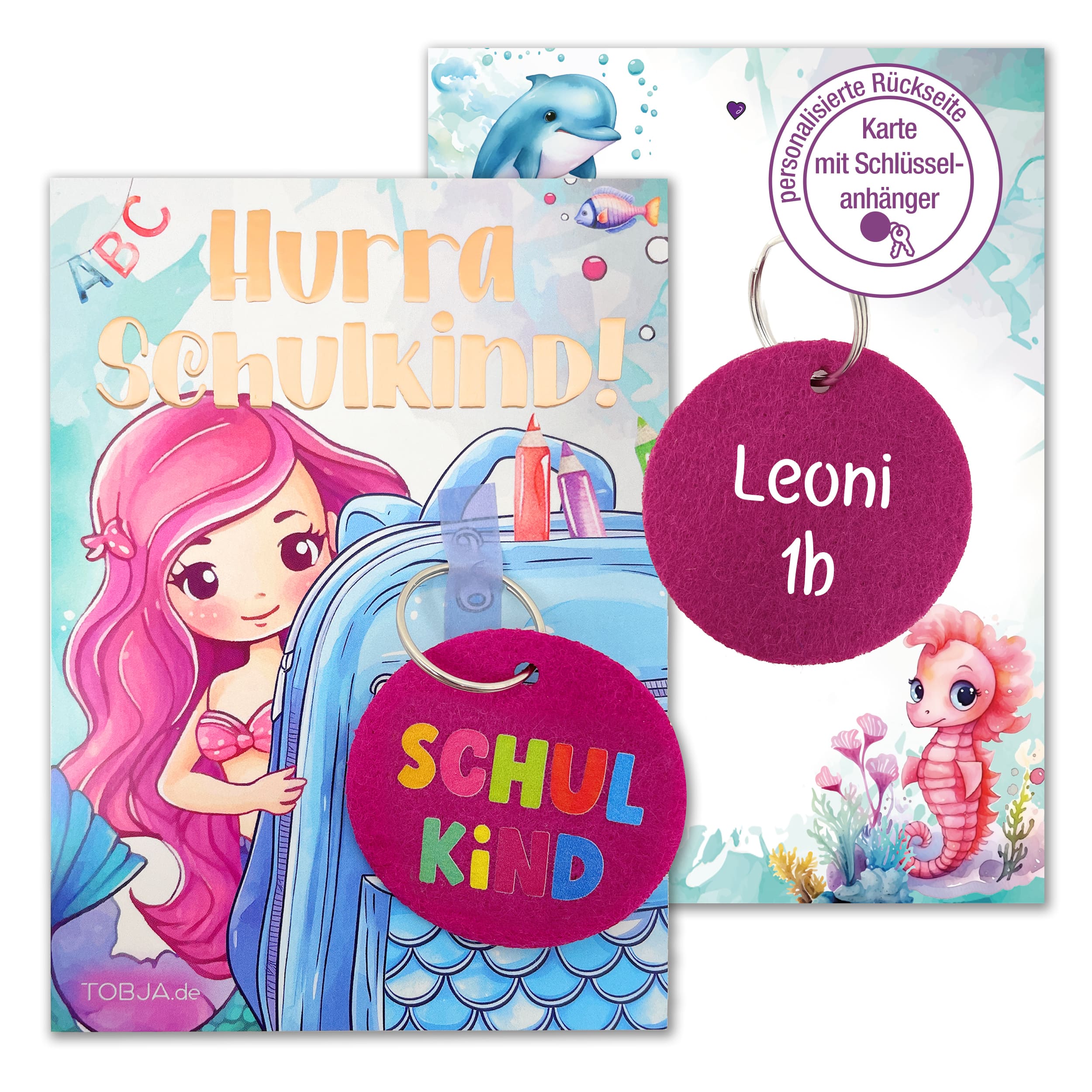 A6 Karte Glückwunsch Einschulung Meerjungfrau + Anhänger Mit Name A6 Karte Glückwunsch Einschulung Meerjungfrau + Anhänger Mit Name