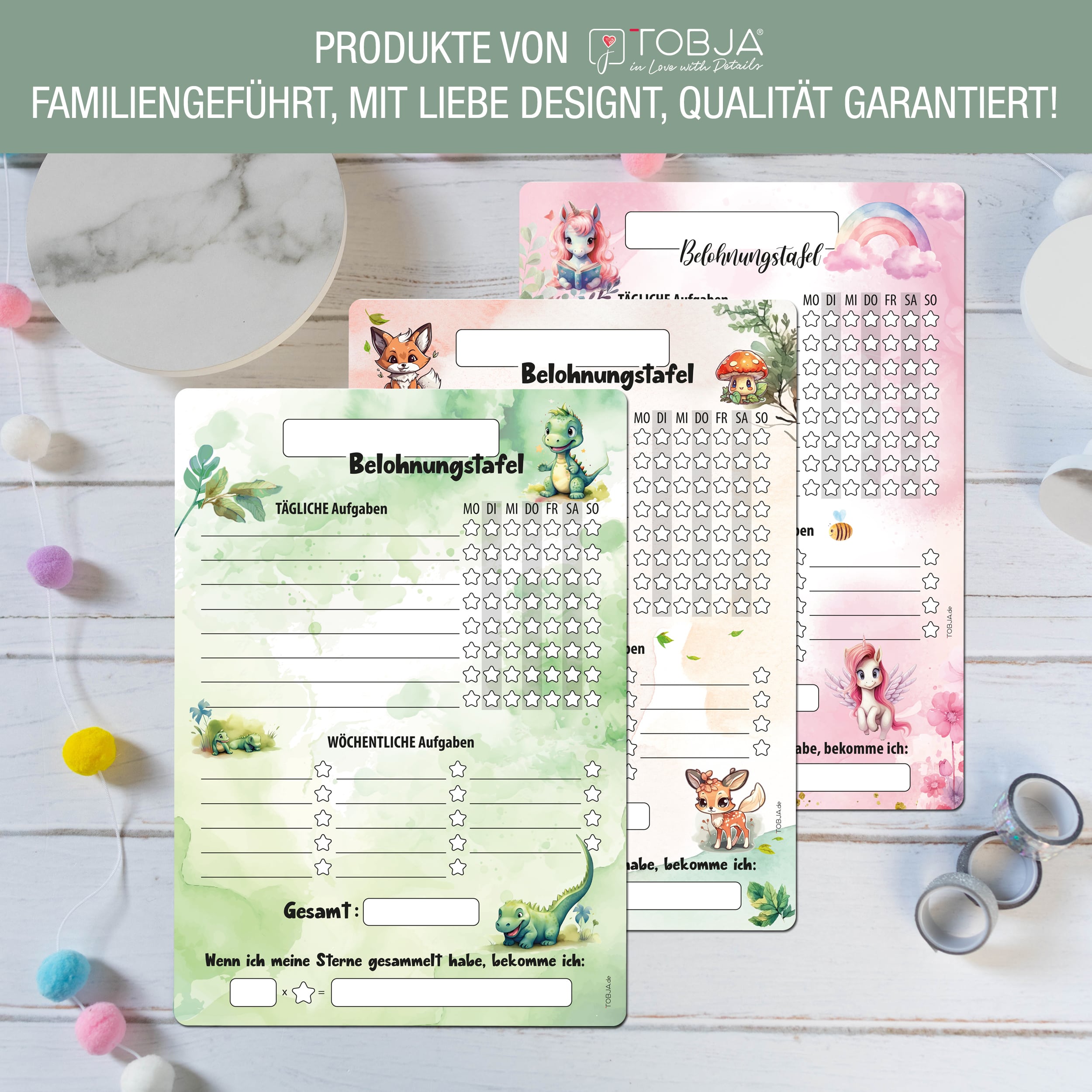 Belohnungstafel A4 magnetisch Waldtiere + 4 Markenstifte