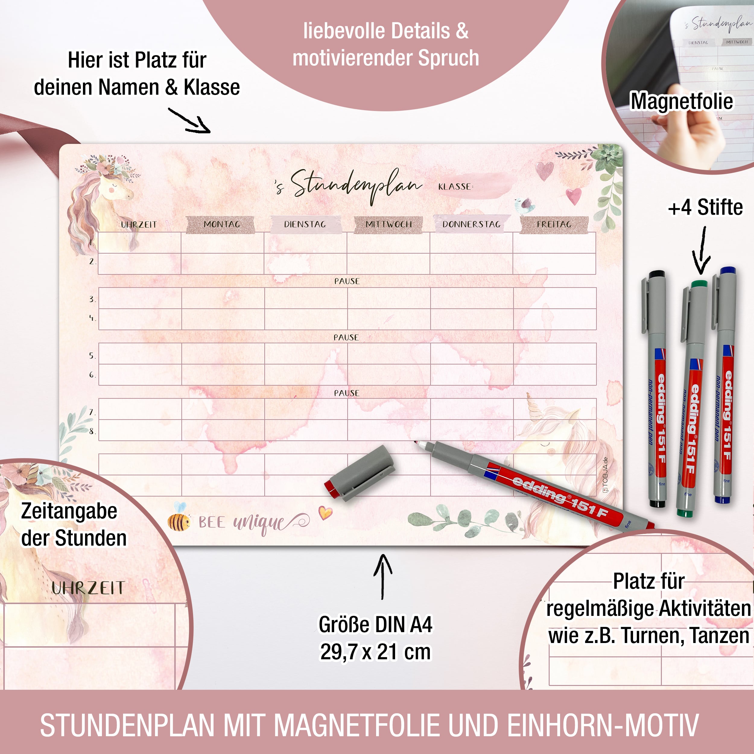 Stundenplan magnetisch +4 Stifte