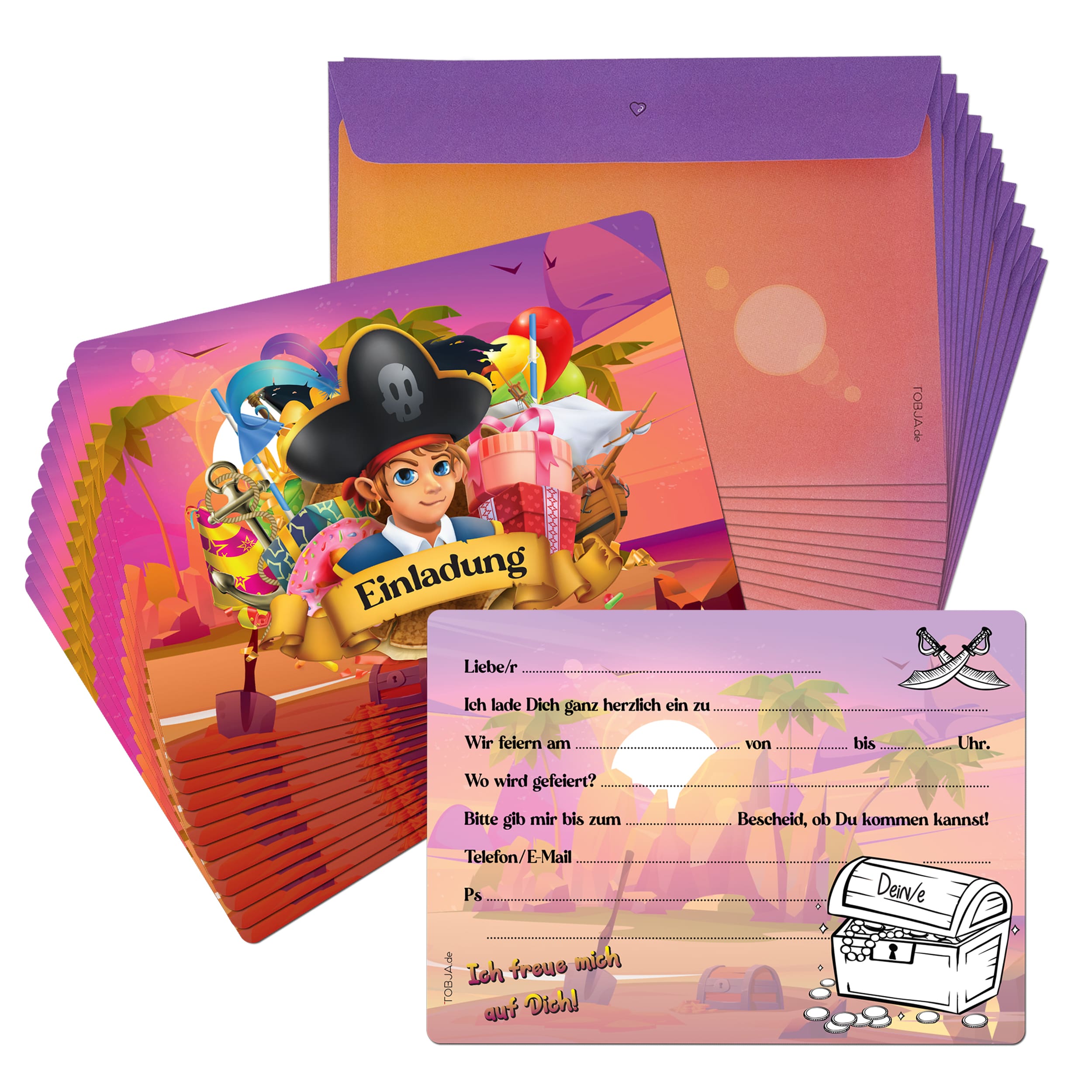 12 Einladungskarten inkl. Umschläge "Piraten Party" 12 Einladungskarten inkl. Umschläge "Piraten Party"