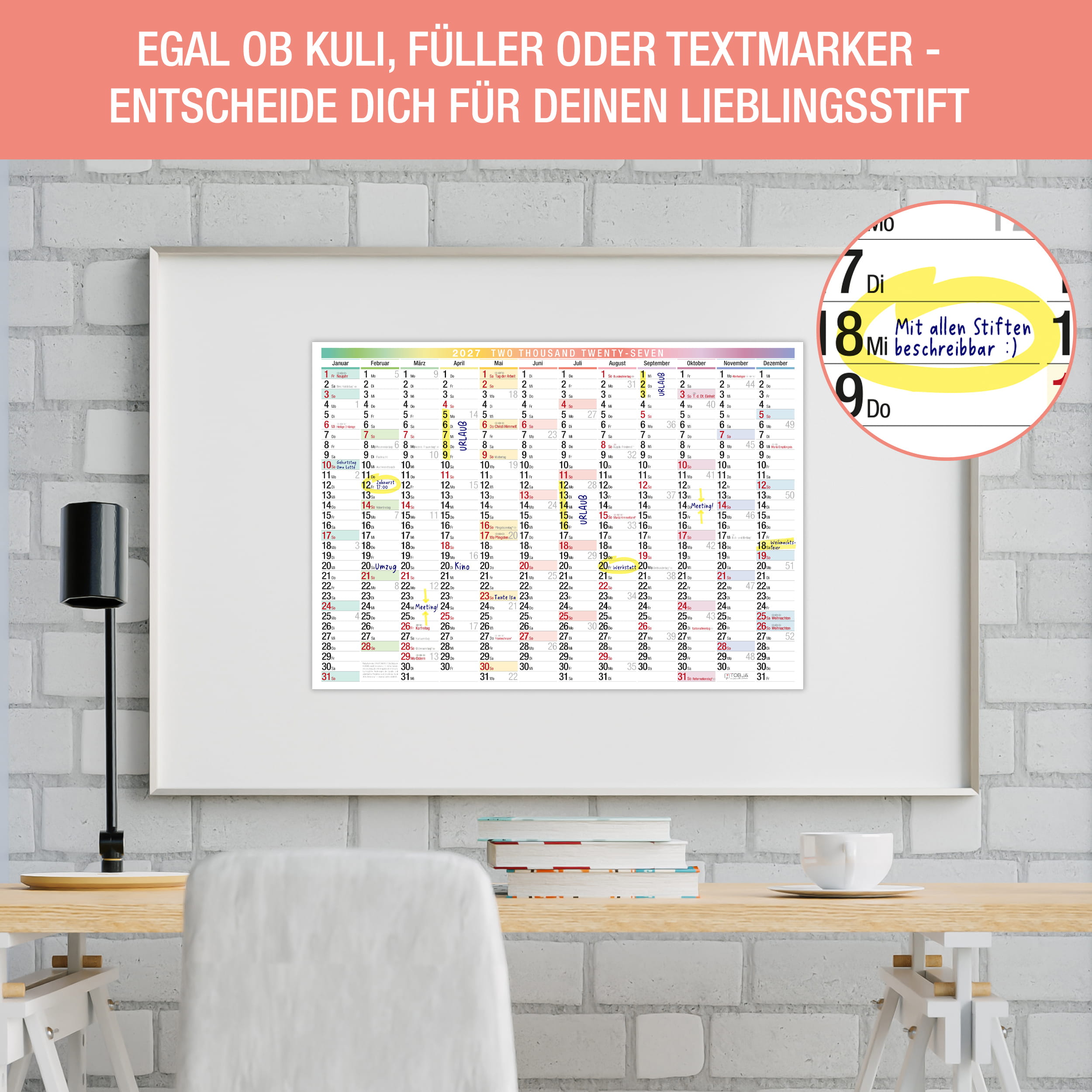 Wandkalender 2027 A3 Bunt Regenbogen