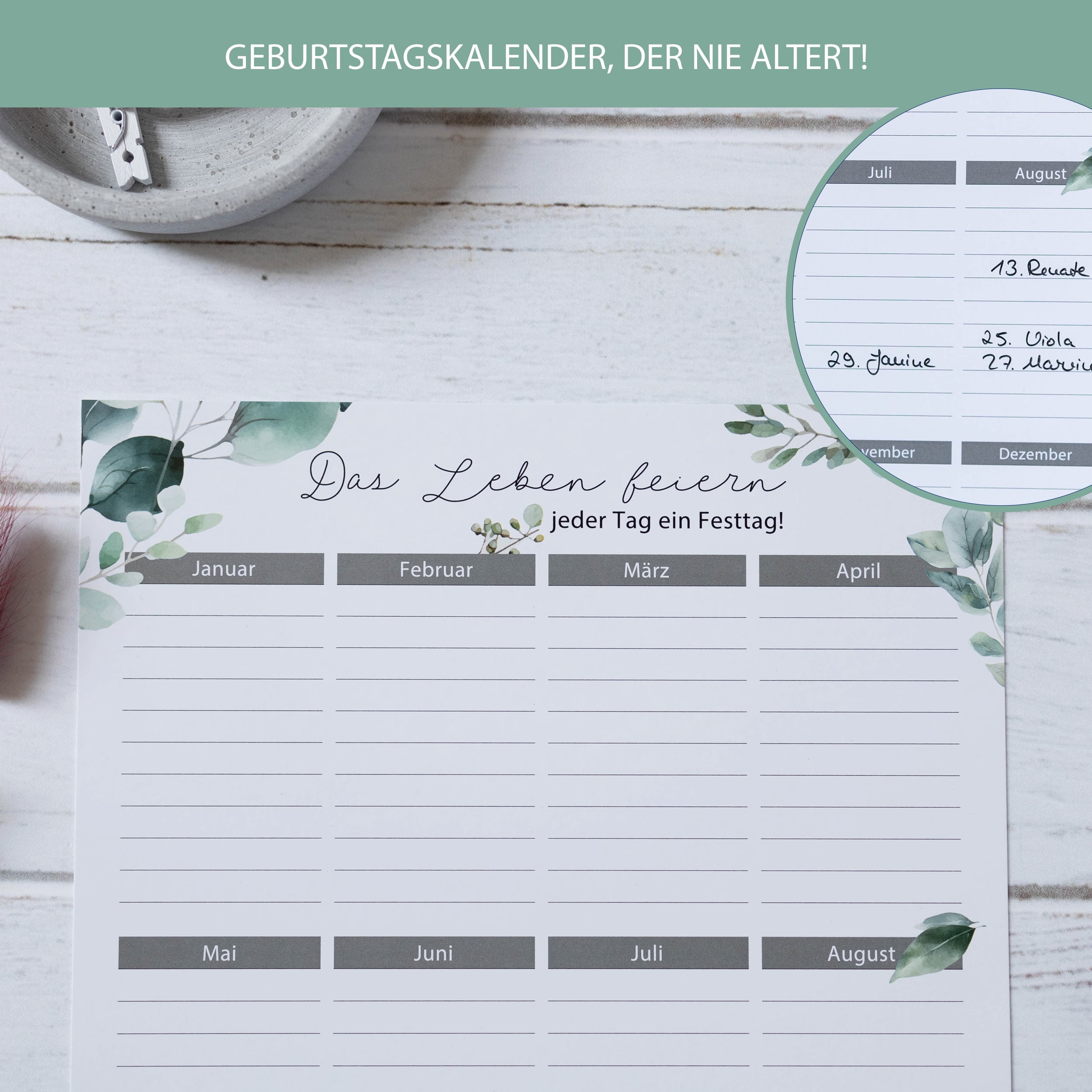 Geburtstagskalender A4 2er Set "Eukalyptus" Geburtstagskalender A4 2er Set "Eukalyptus"