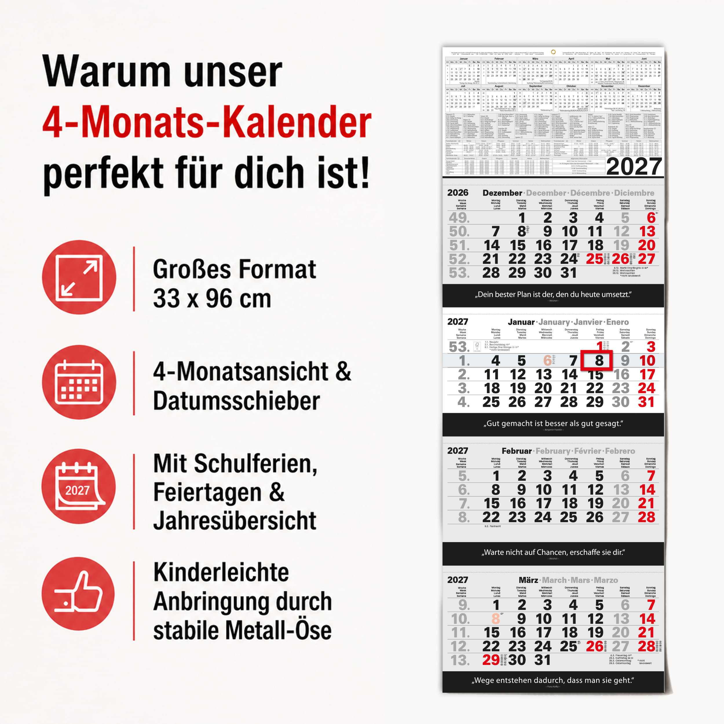 4-Monatskalender 2027 Block Zitate 33x96