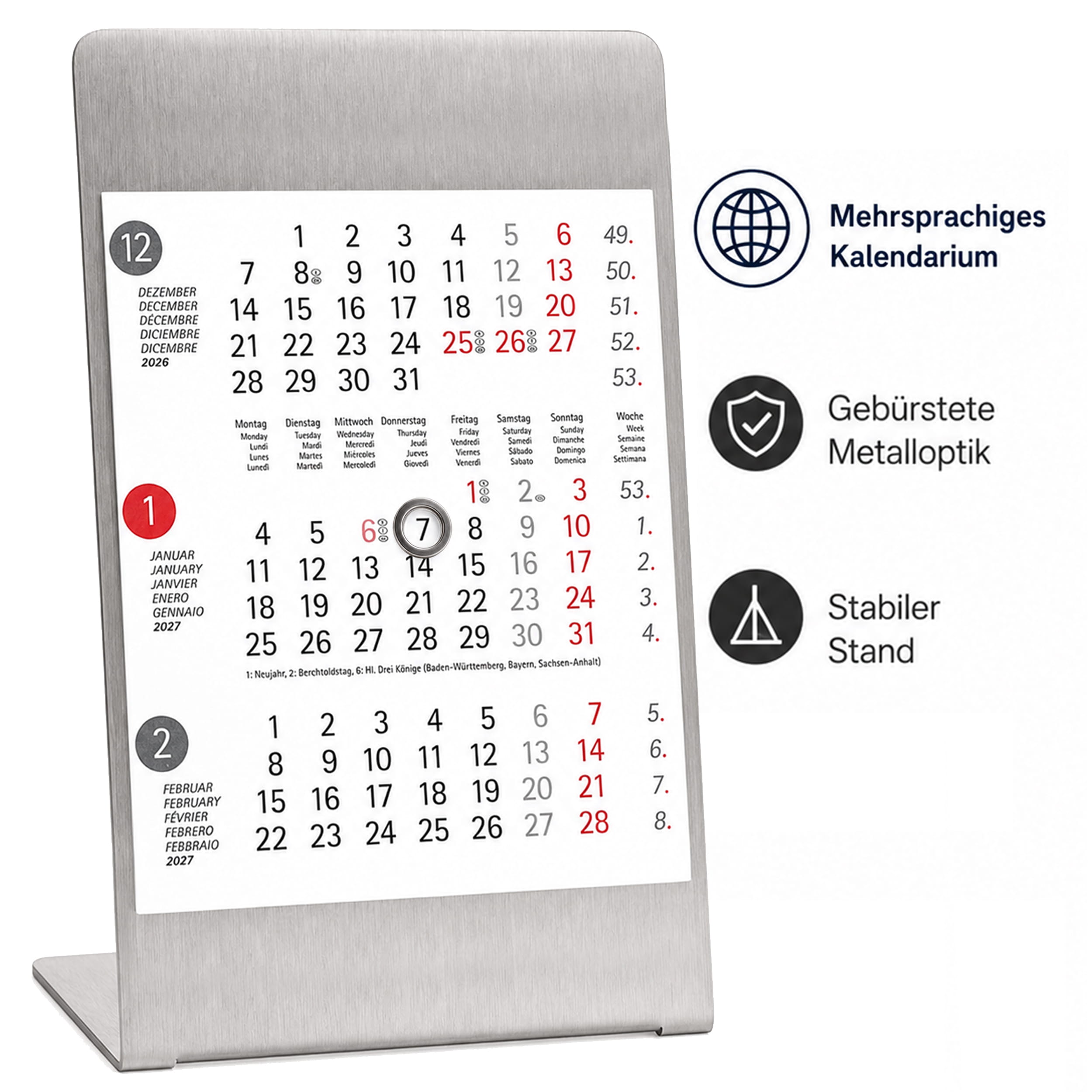 Magnet-System Dots – Tischkalender 2027 mit Metallaufsteller
