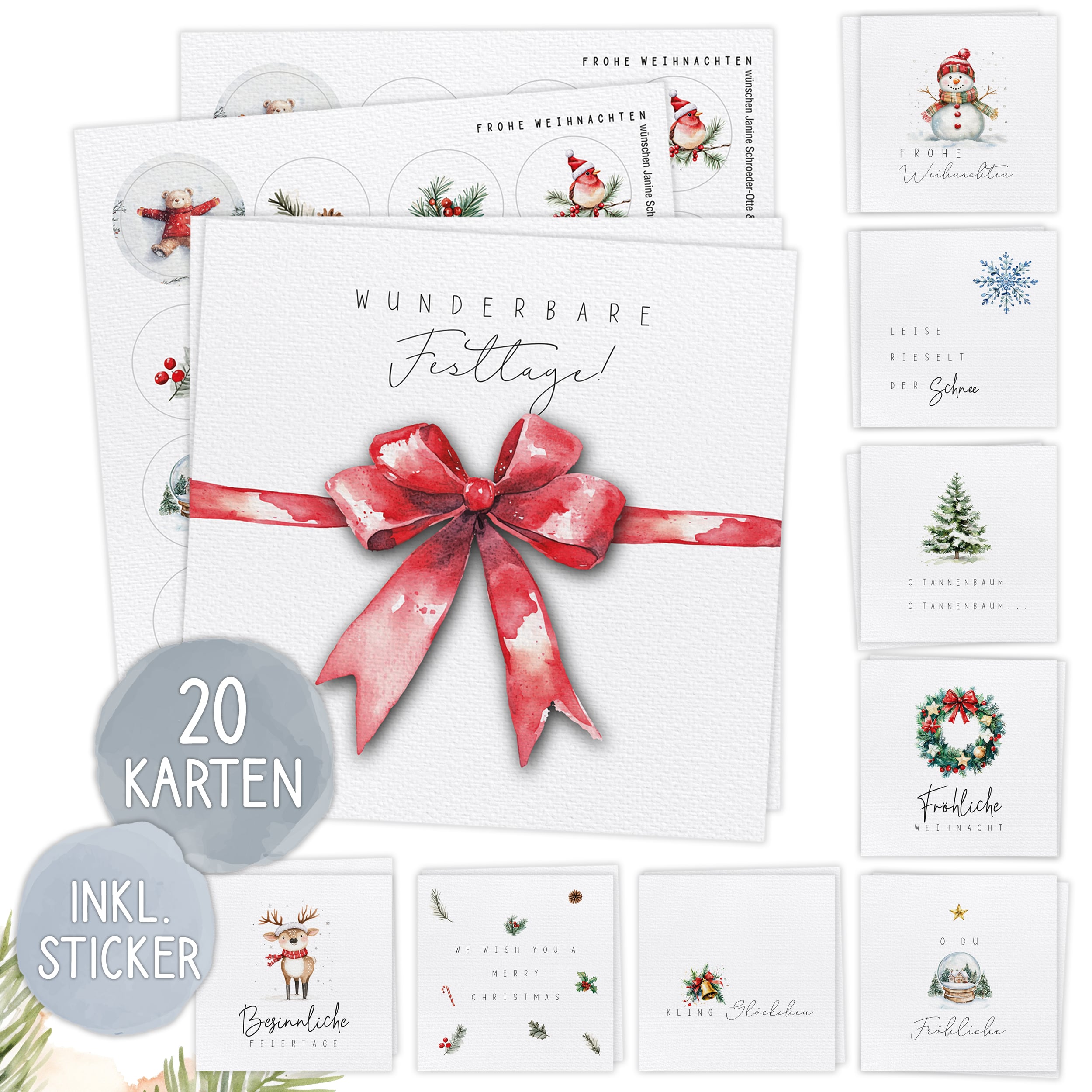 XXL Weihnachtskarten Set inkl. Stickern – 20er Set