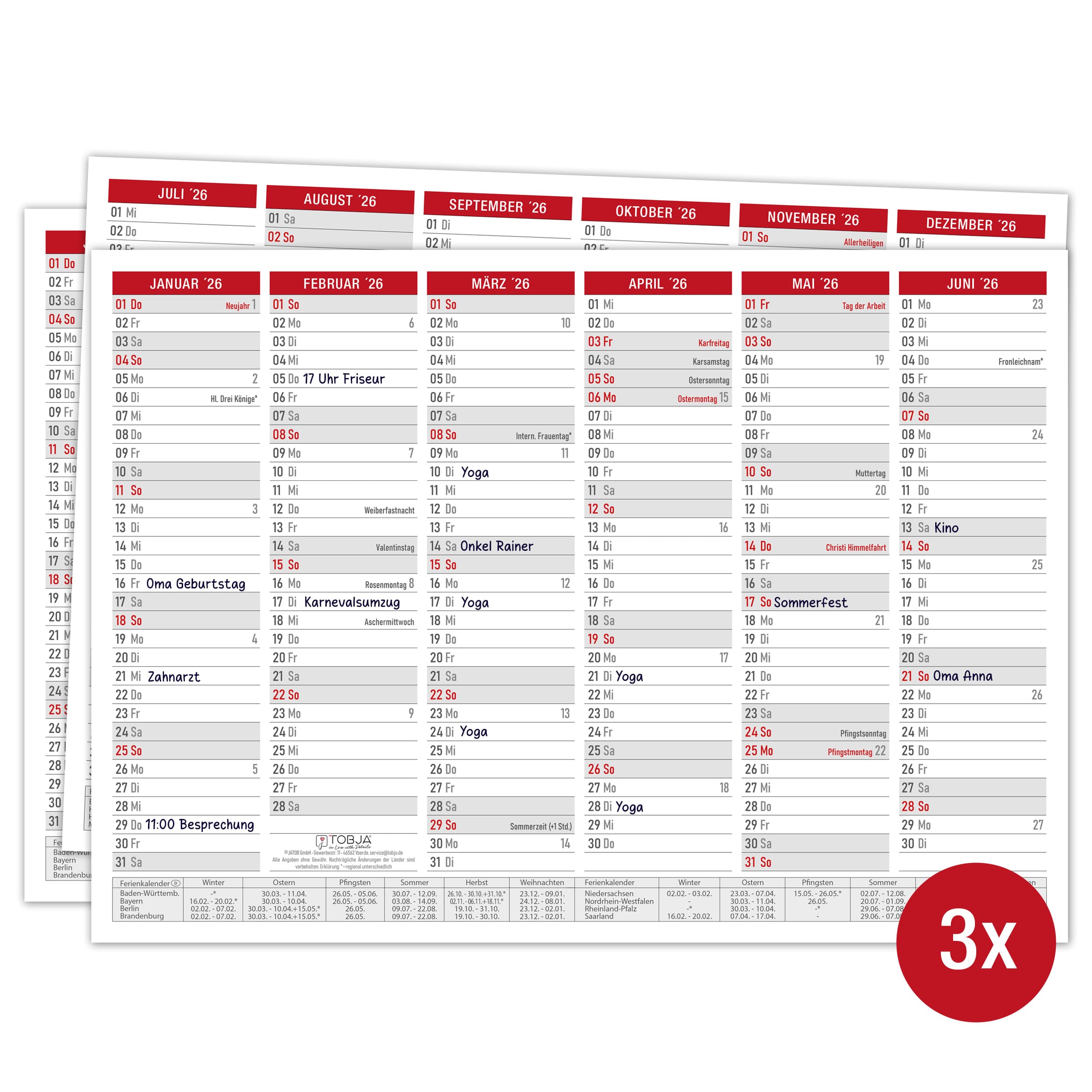 Tafelkalender 2026 "rot" Tafelkalender 2026 "rot"