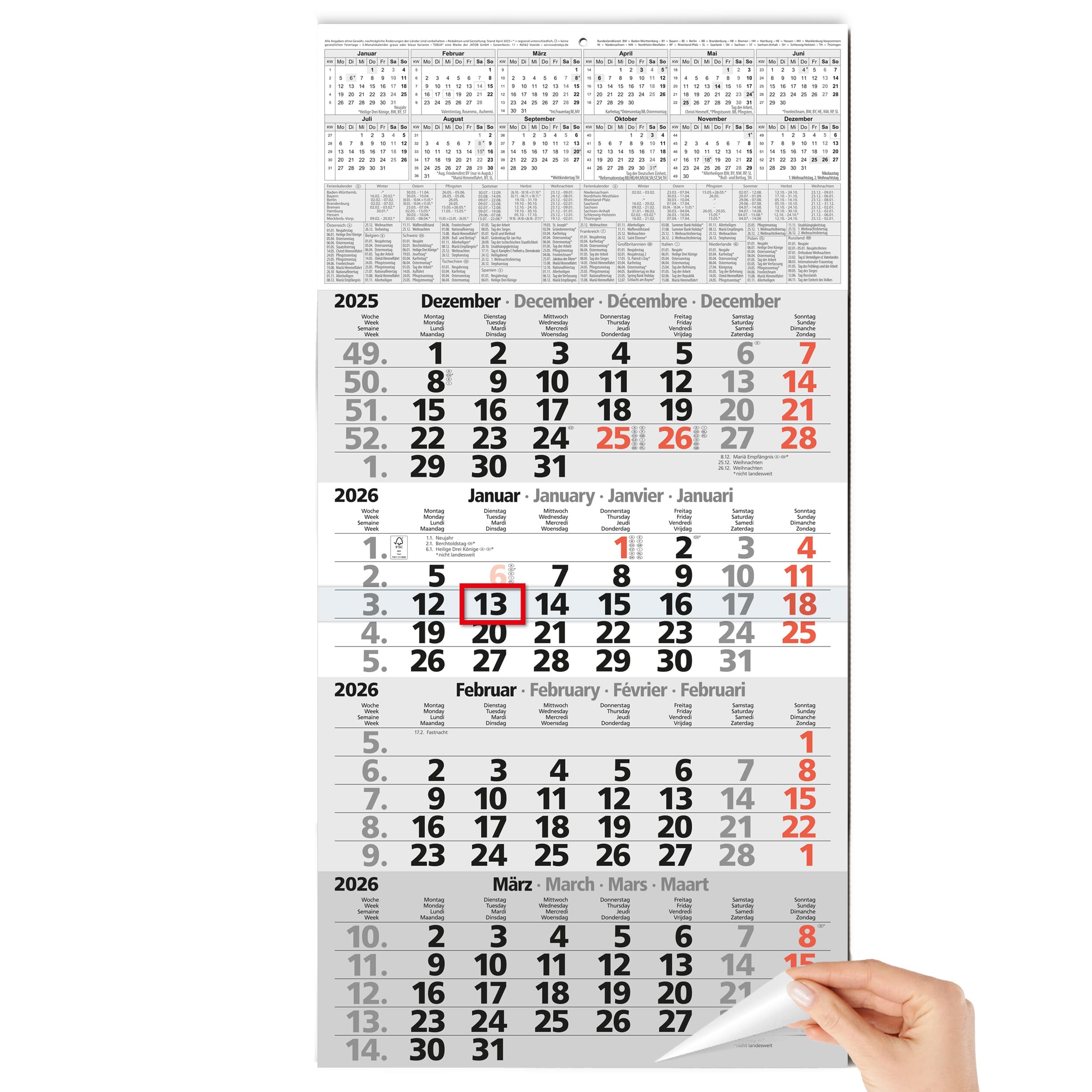 4-Monatskalender 2026 Einblatt