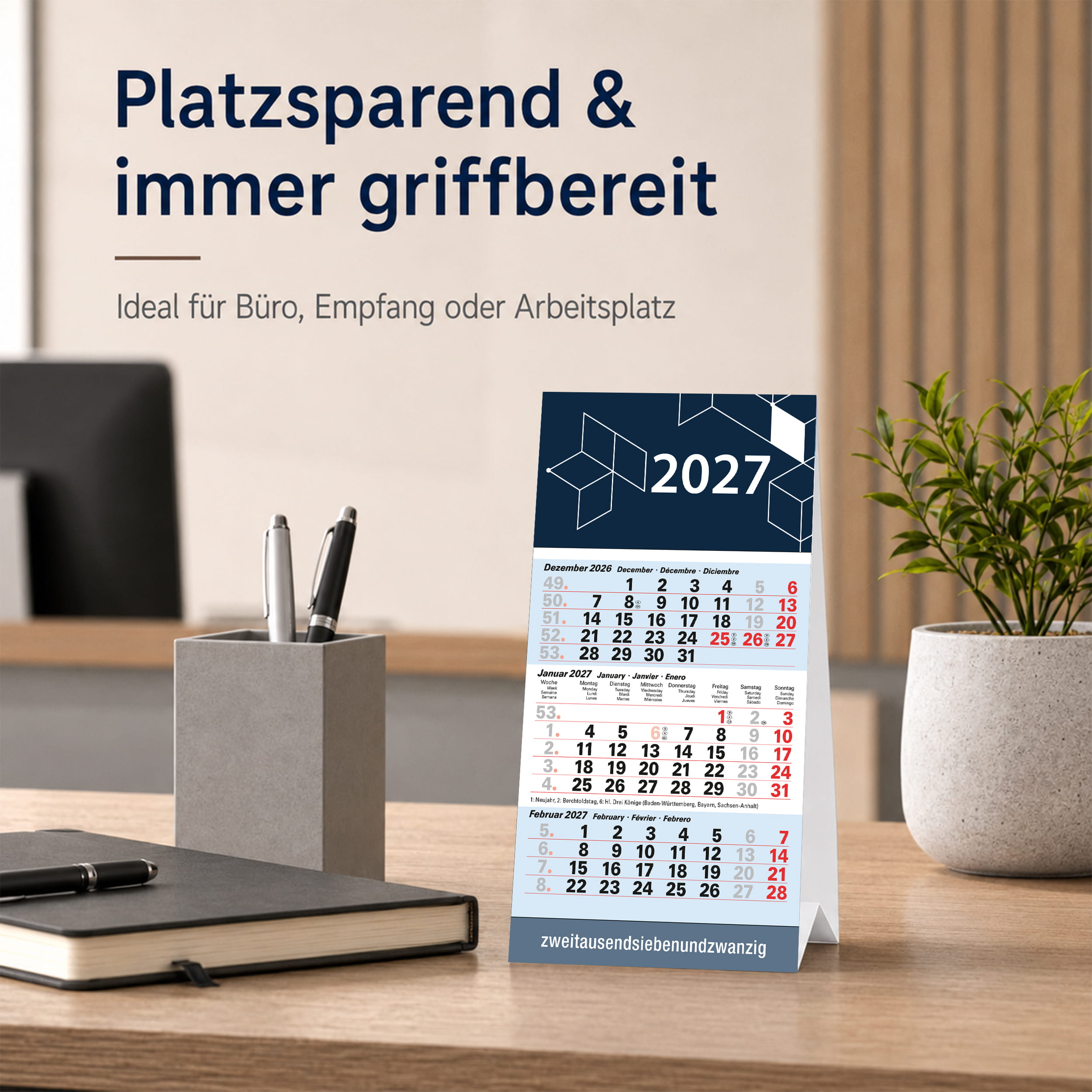 Tischkalender 2027 Cubes – 3 Monatskalender