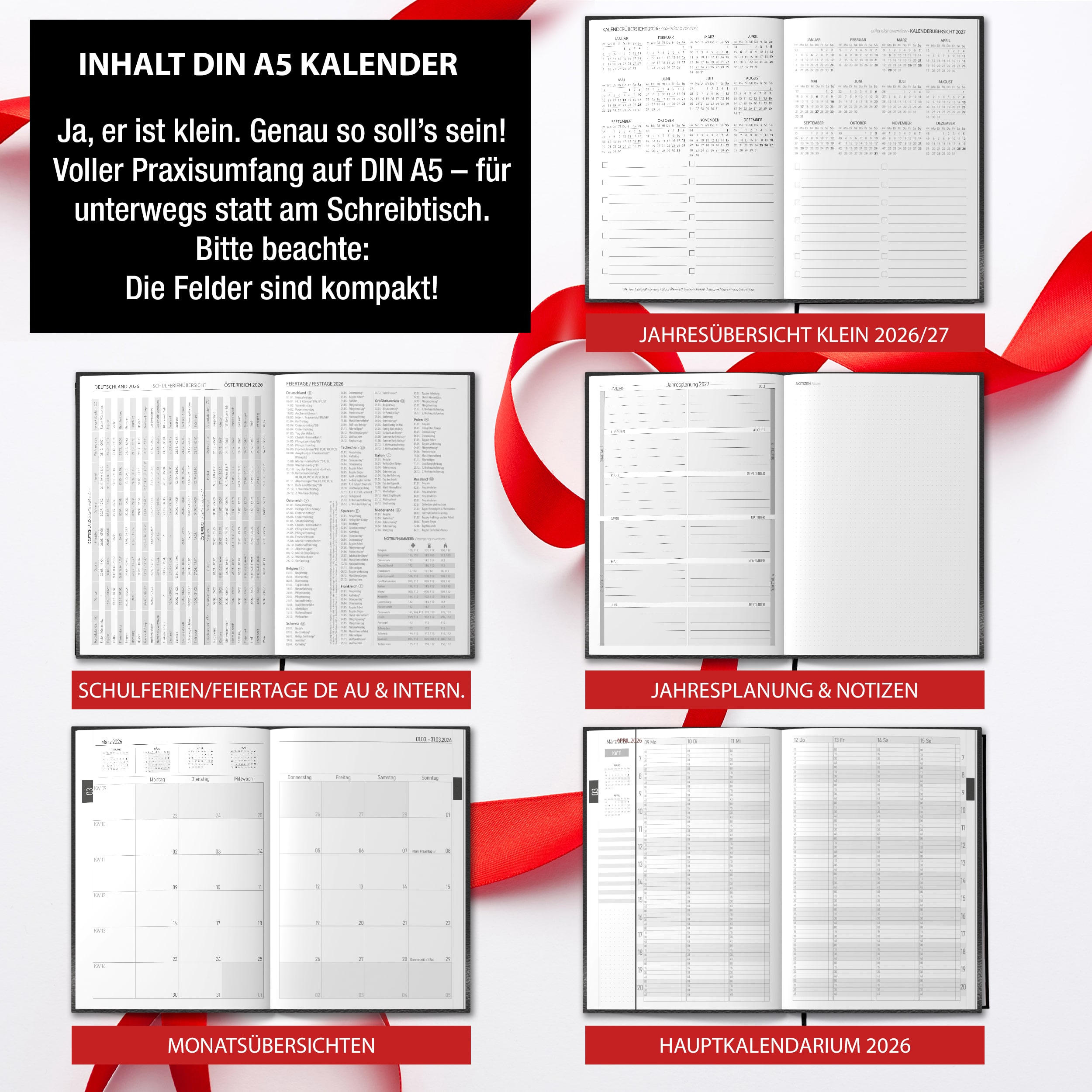 Taschenkalender 2026 A5 mit 15-Minuten-Taktung