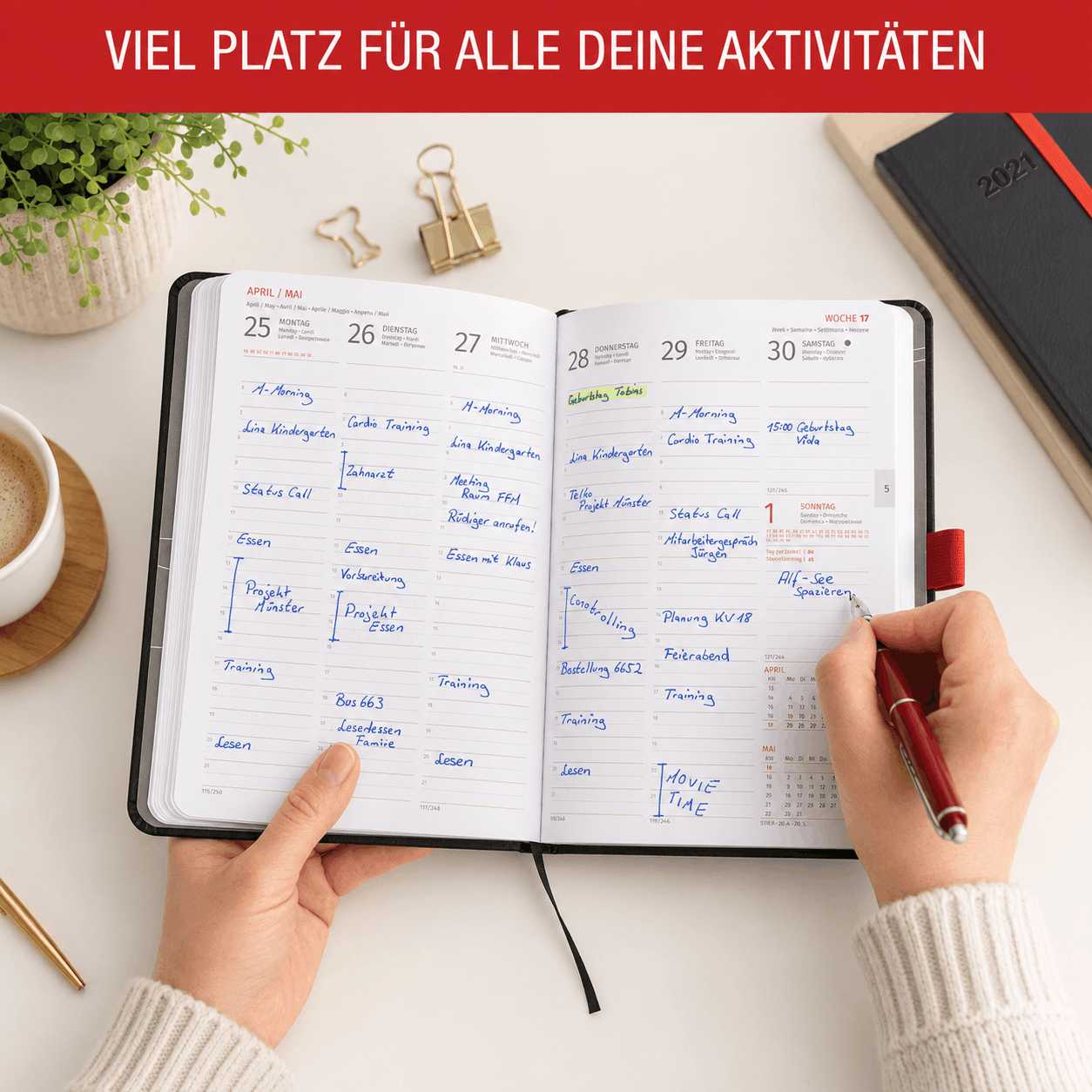 Buchkalender 2027 A5 Nero Rot Halbstunden