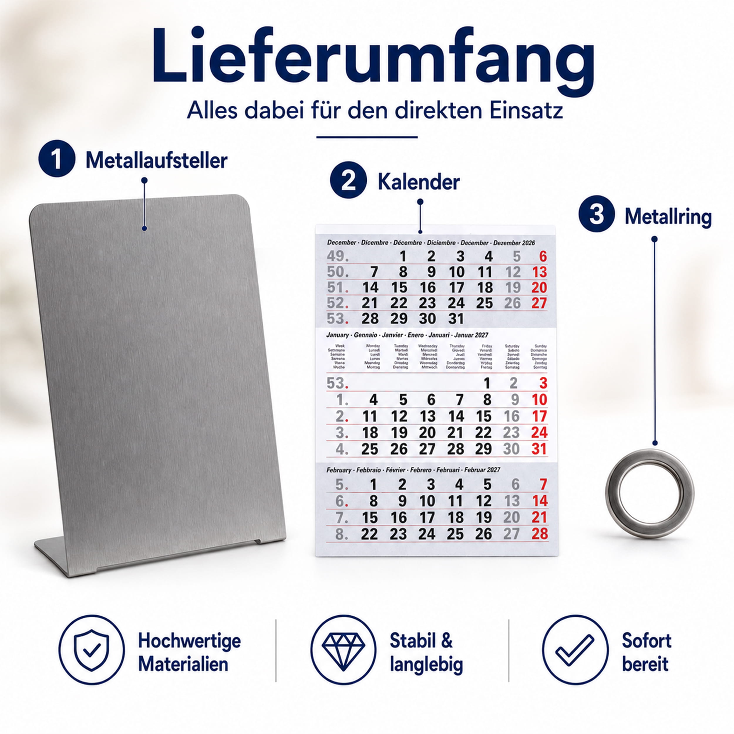 Magnet-System Titan – Tischkalender 2027 mit Metallaufsteller