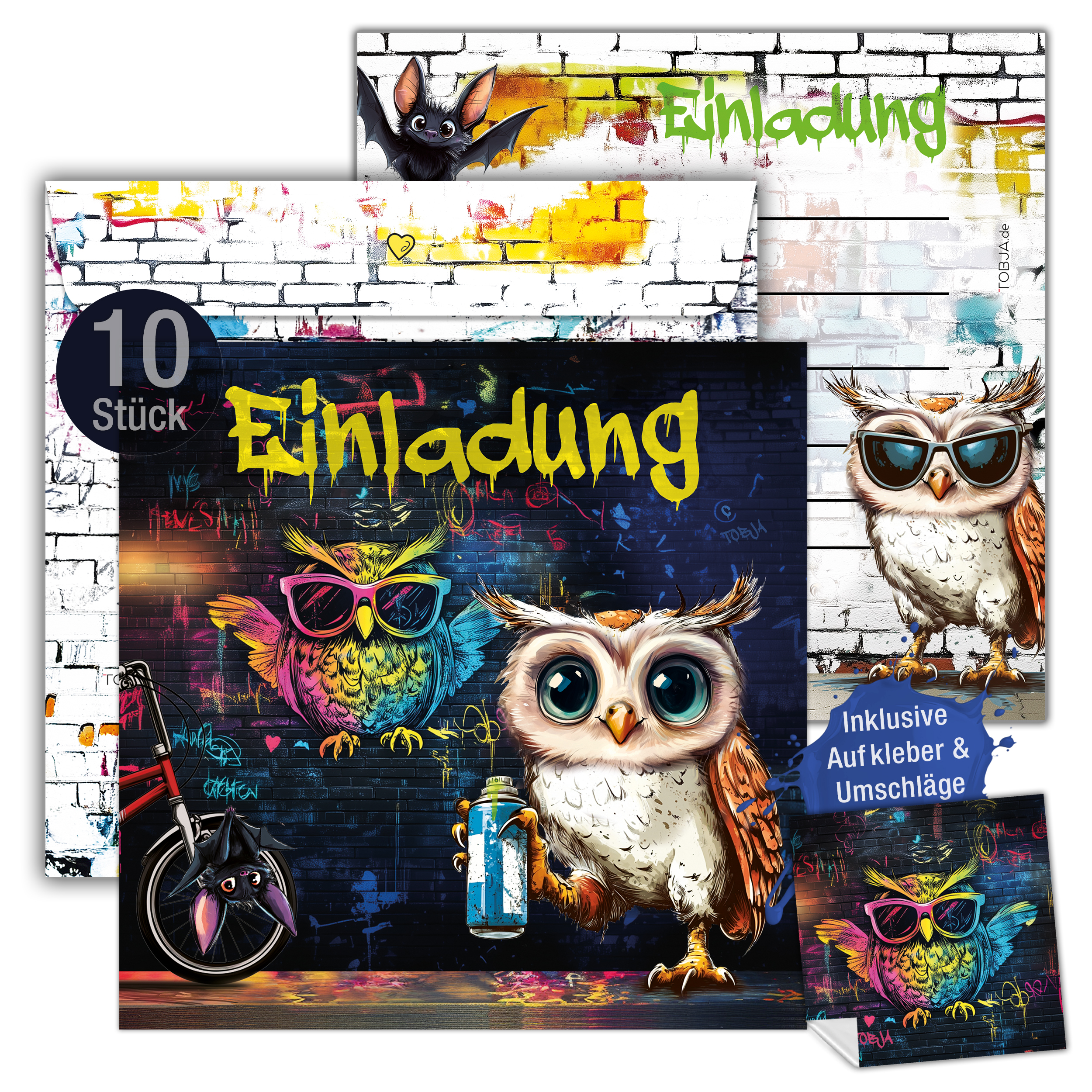 Einladungskarten Dino inkl. Sticker 10er Set inkl. Umschläge