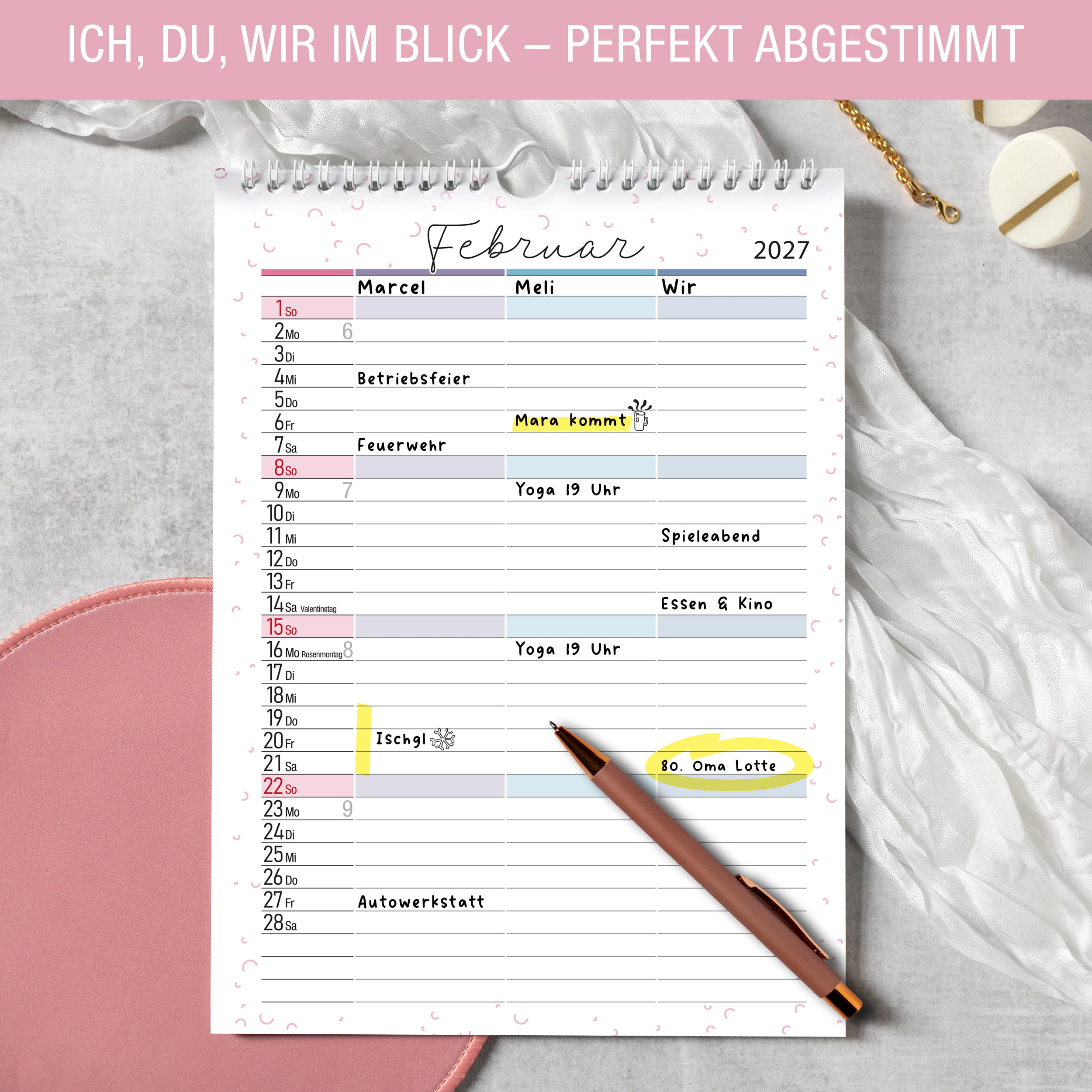 Paarkalender 2027 A4 – 3 Spalten