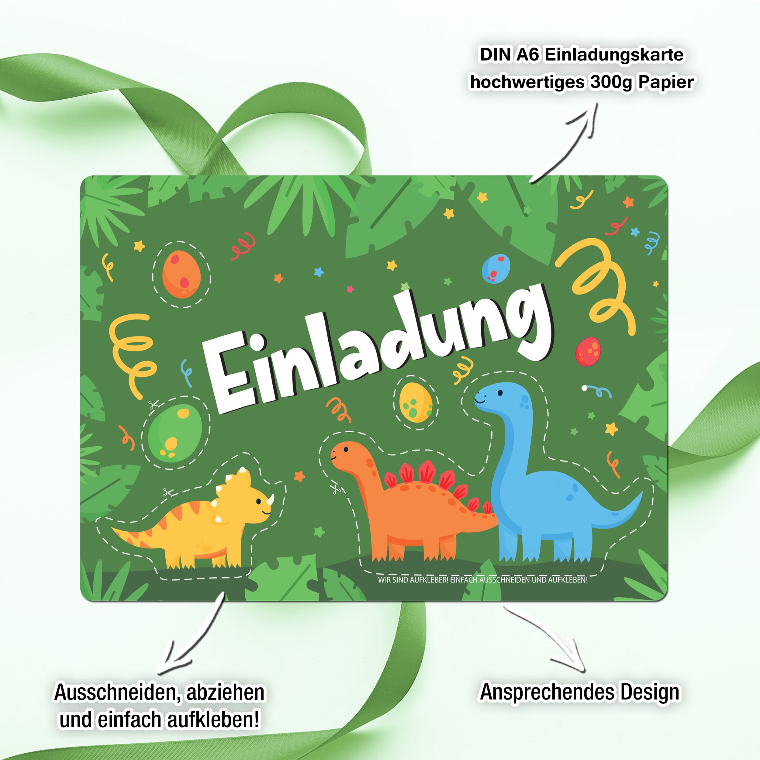 12 Einladungskarten inkl. Umschläge "Dino Party"