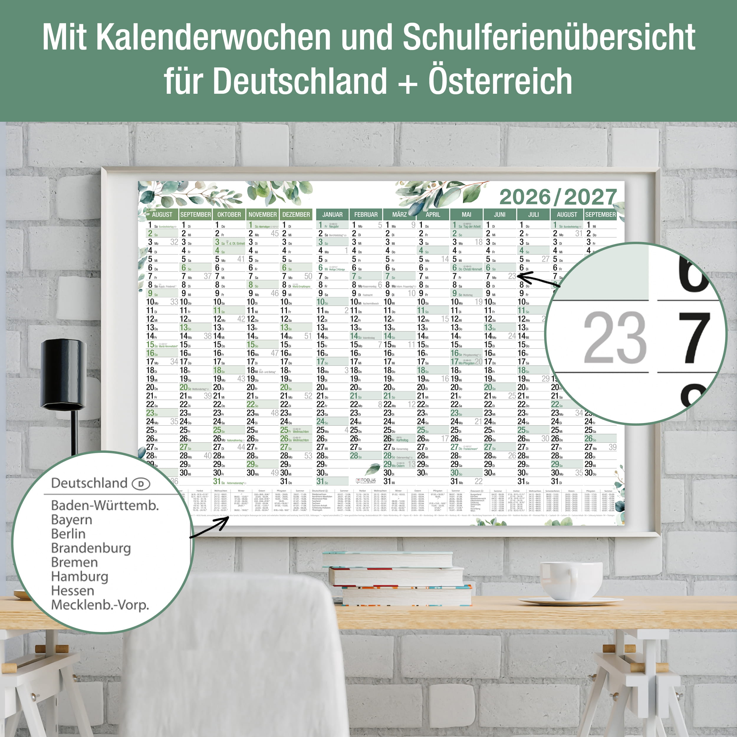 Schuljahreskalender A1 2026/2027 „Eukalyptus"