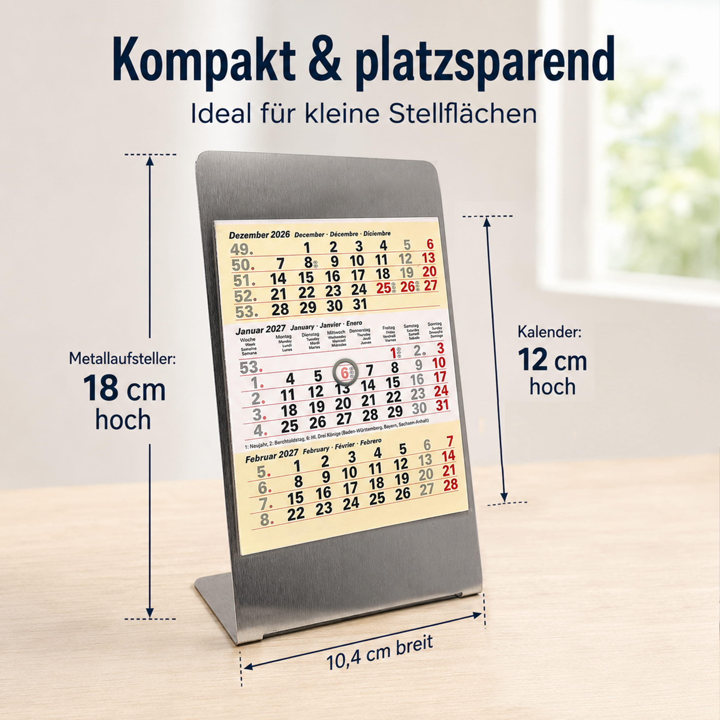 Magnet-System Sand – Tischkalender 2027 mit Metallaufsteller
