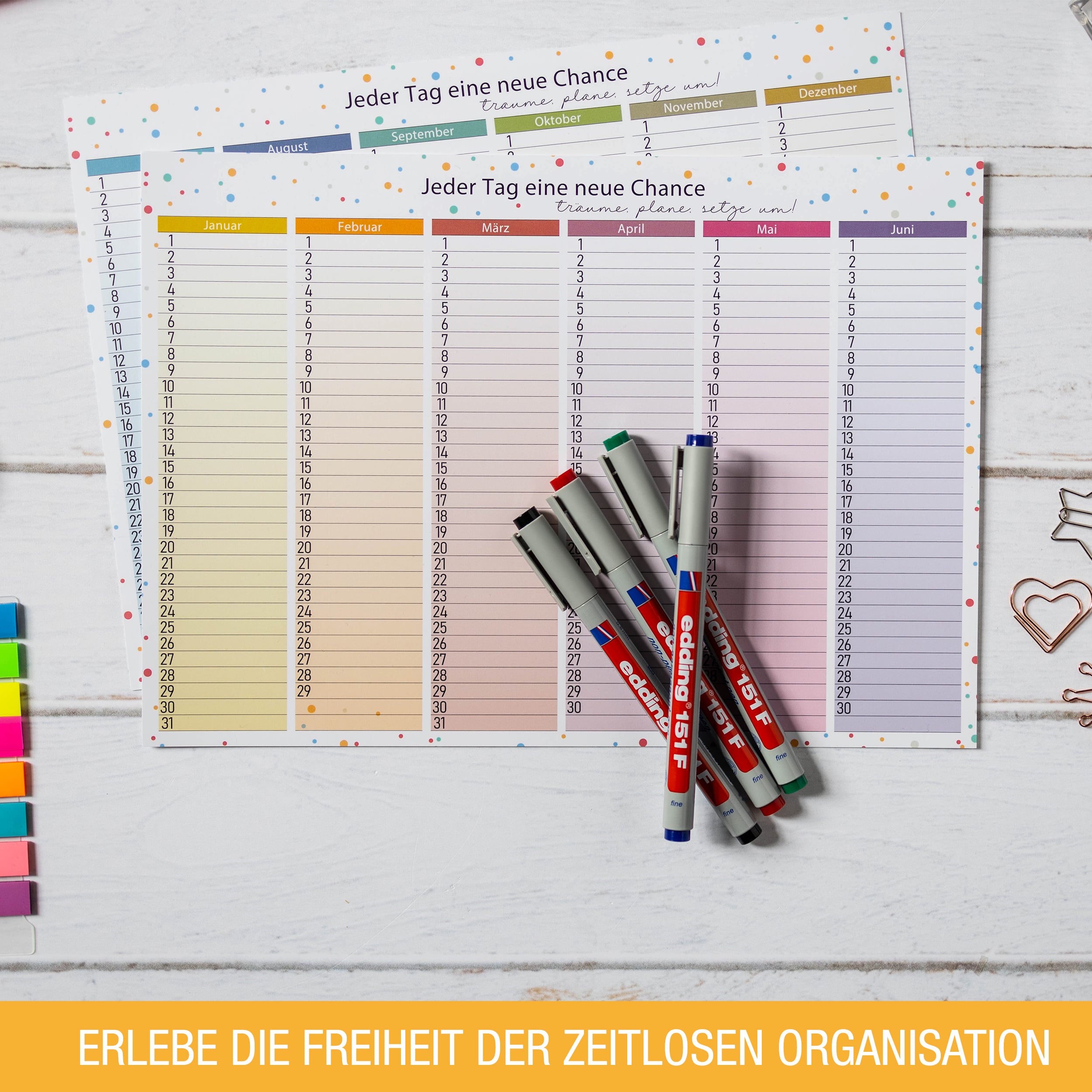 Immerwährend Kalender A4 "bunt" abwischbar Immerwährend Kalender A4 "bunt" abwischbar