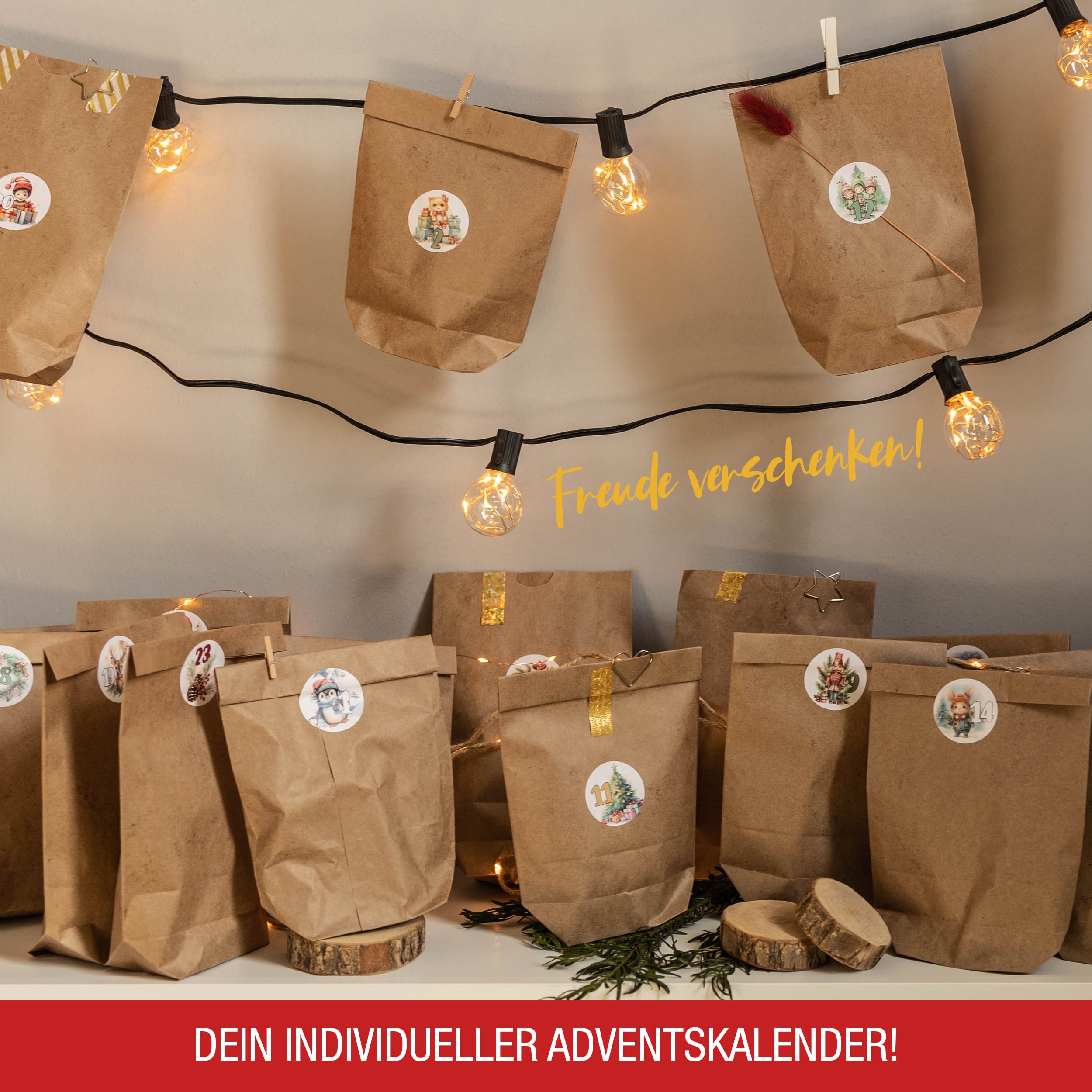 Adventskalender mit 24 Aufkleber bunt