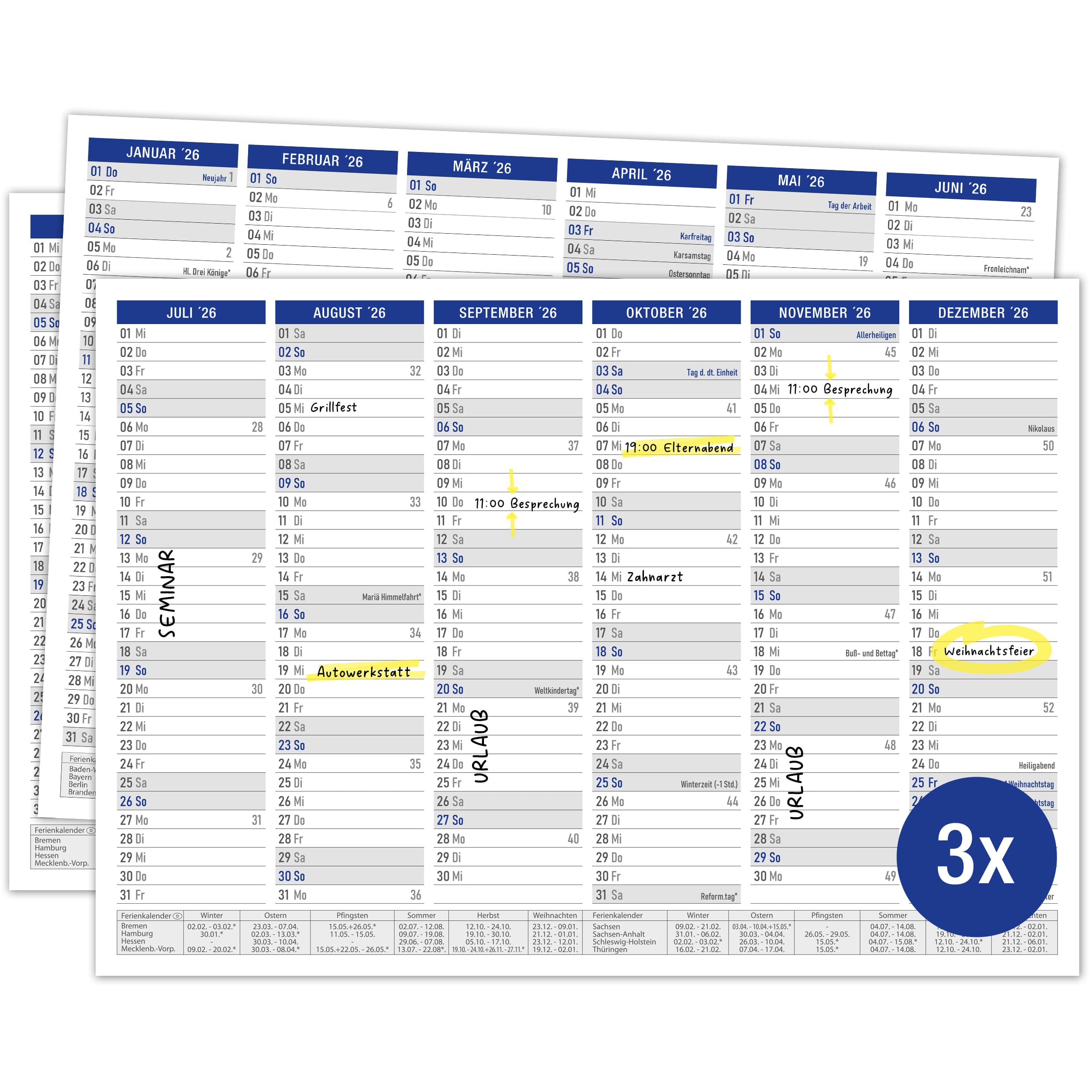 Tafelkalender 2026 "Blau" Tafelkalender 2026 "Blau"