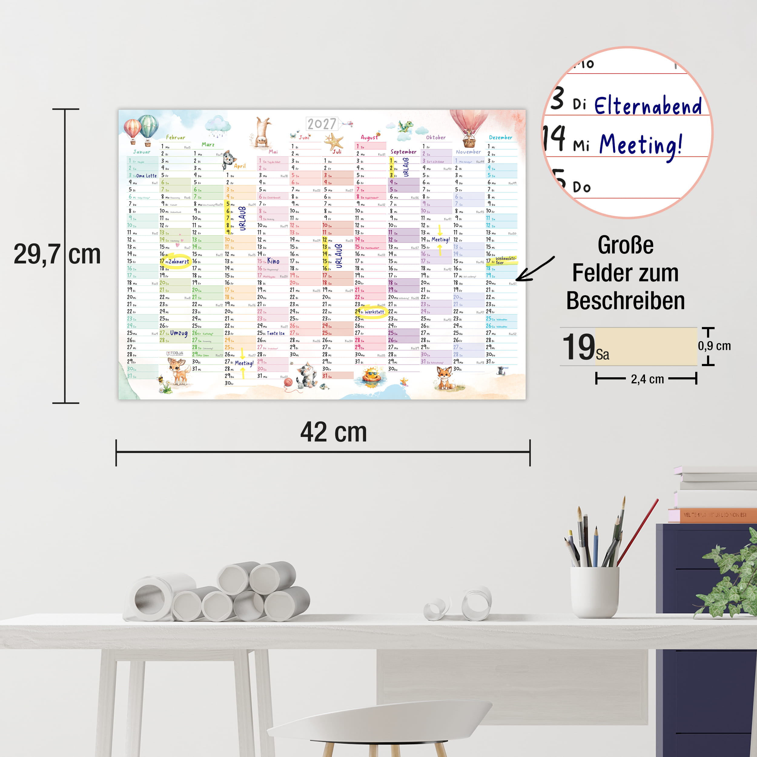 Wandkalender 2027 A3 Tierwelt Aquarell