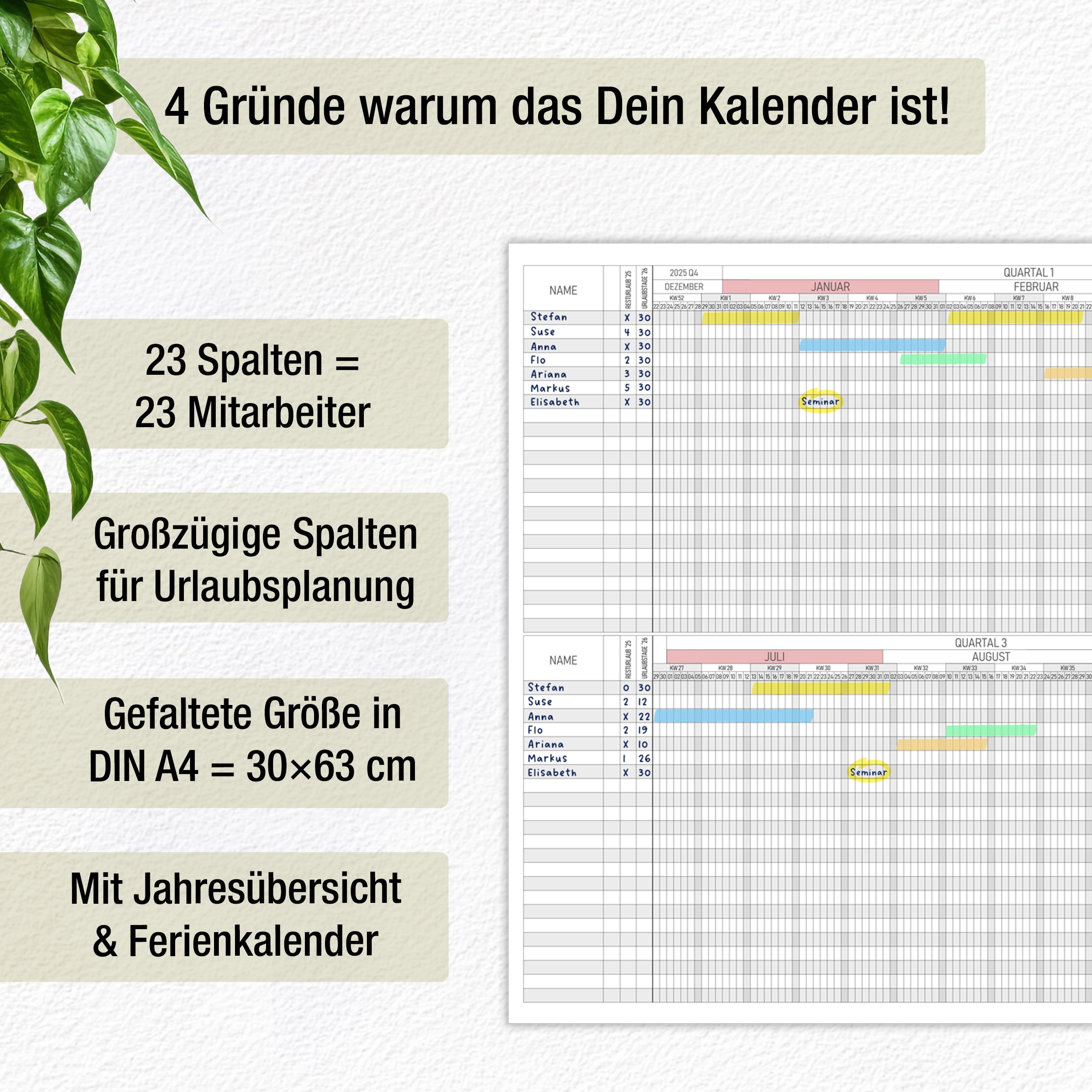 Mitarbeiter- / Urlaubsplaner 2026 63 cm Mitarbeiter- / Urlaubsplaner 2026 63 cm