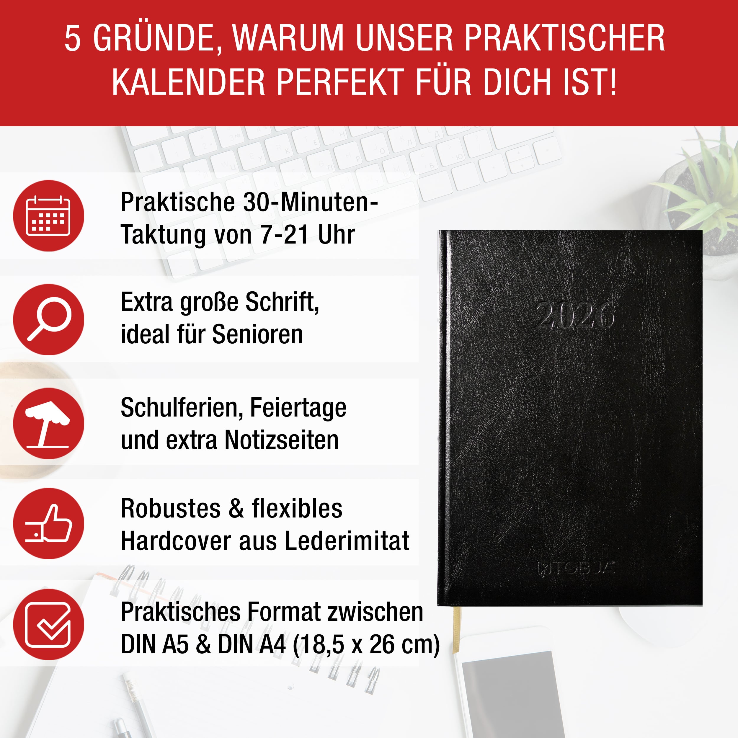 Buchkalender 2026, große Schrift