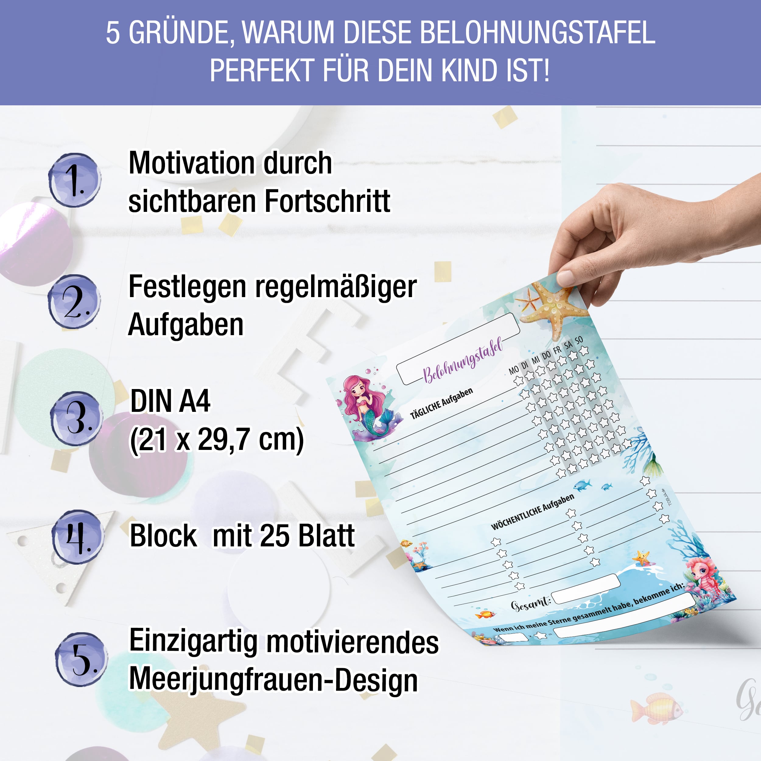 Belohnungstafel Kinder 25 Blatt Meerjungfrau