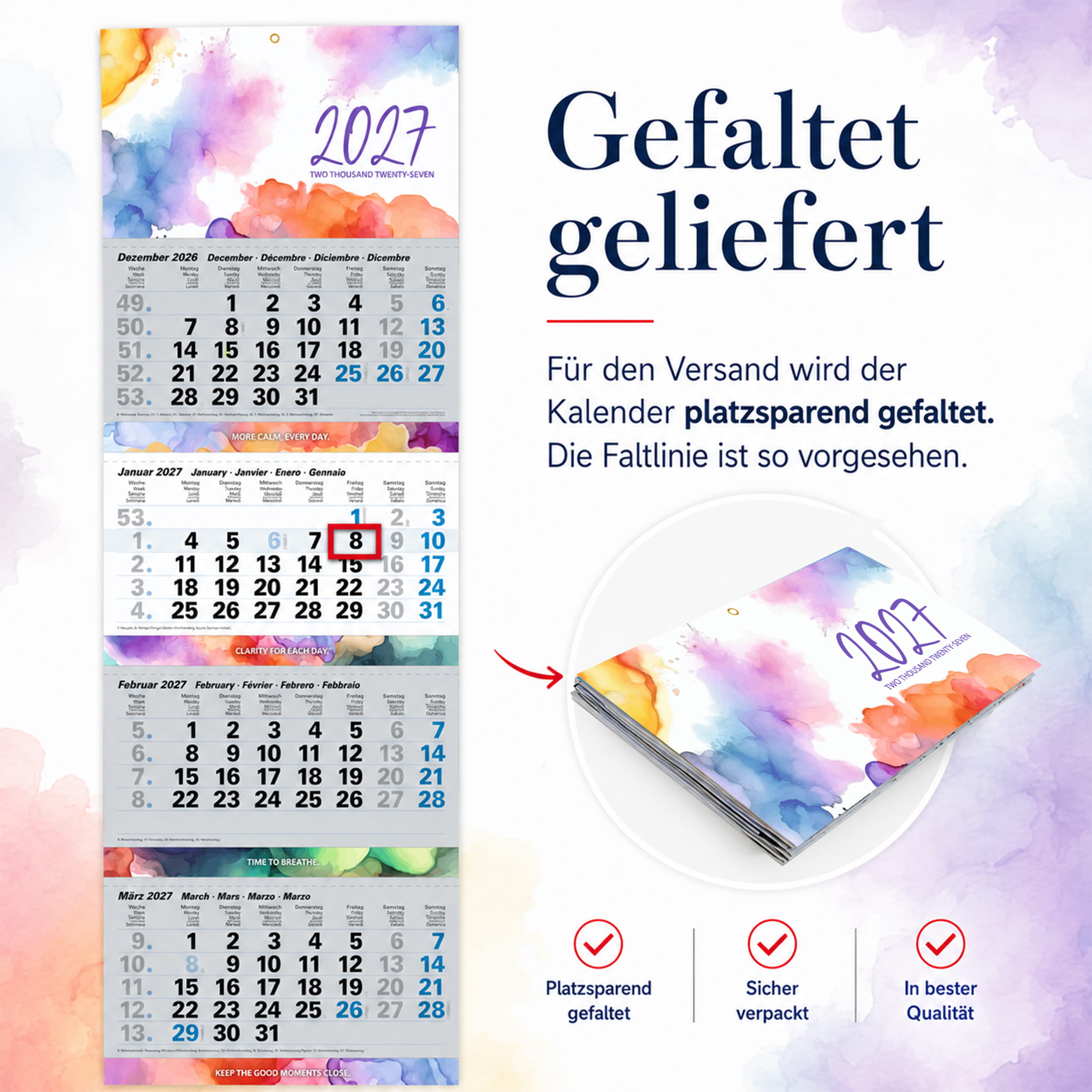 4-Monatskalender 2027 „Aquarell Splash"