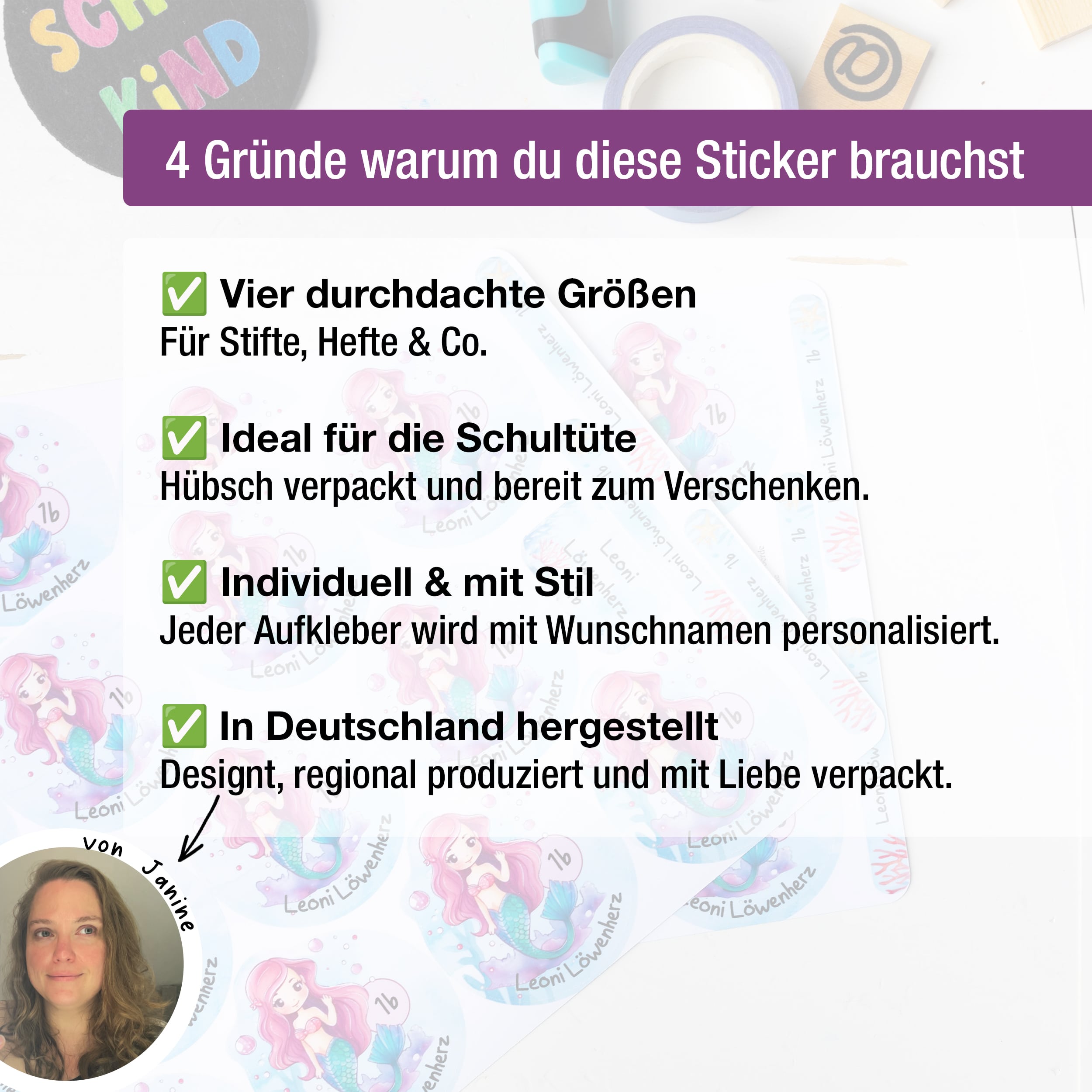 Sticker Set Meerjungfrau Grundschule personalisiert Name