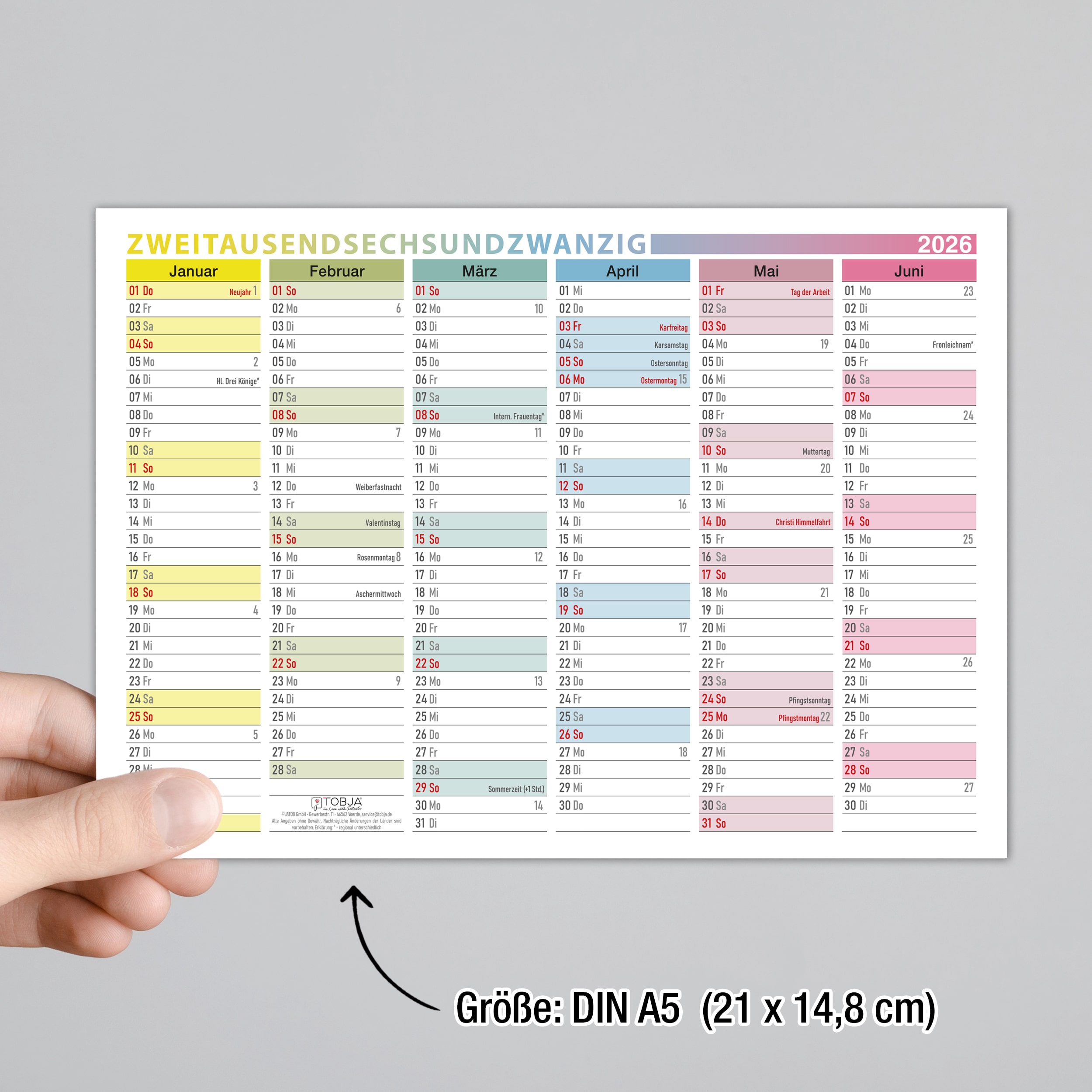 A5 Tafelkalender 2026 "bunt"