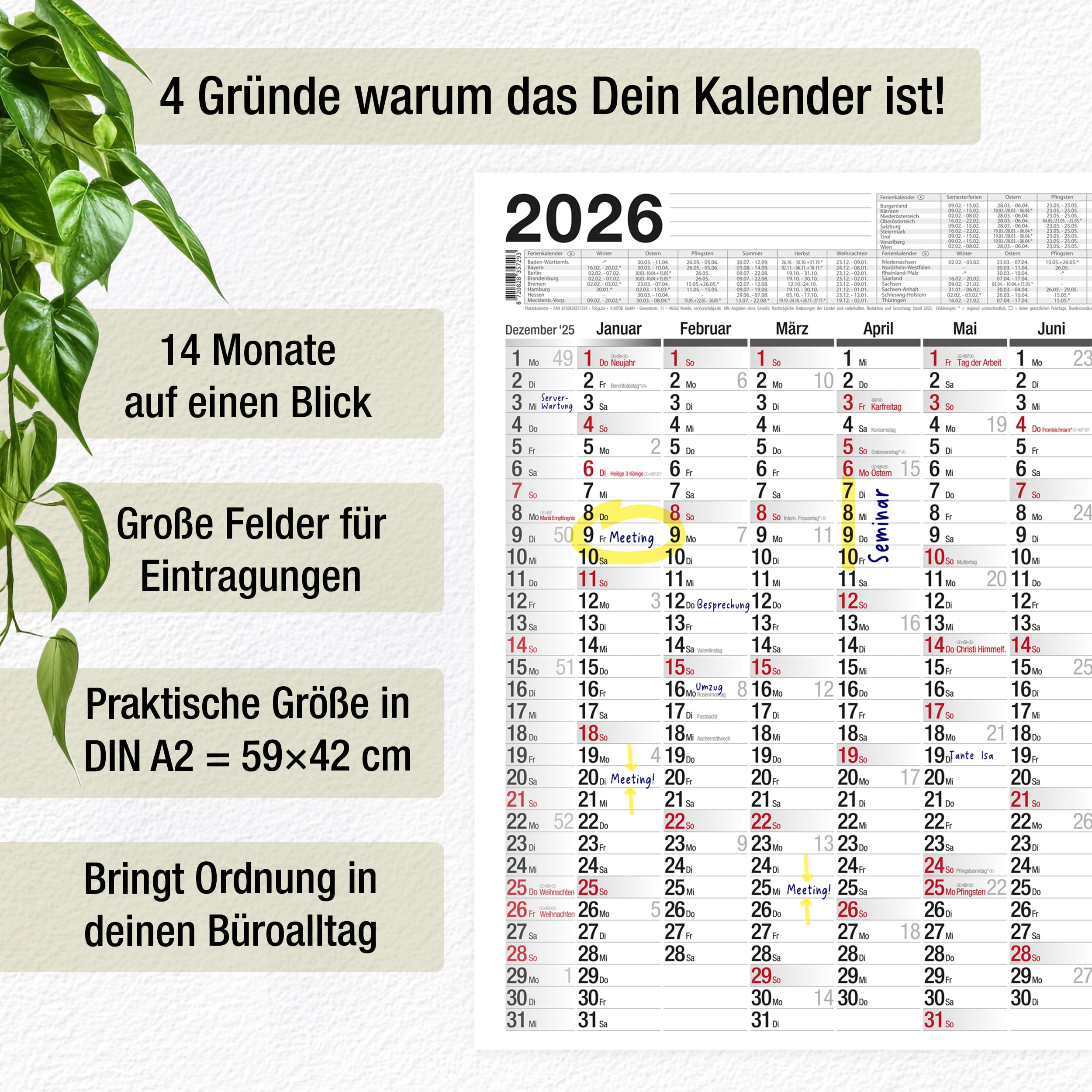 Wandkalender A2 2026