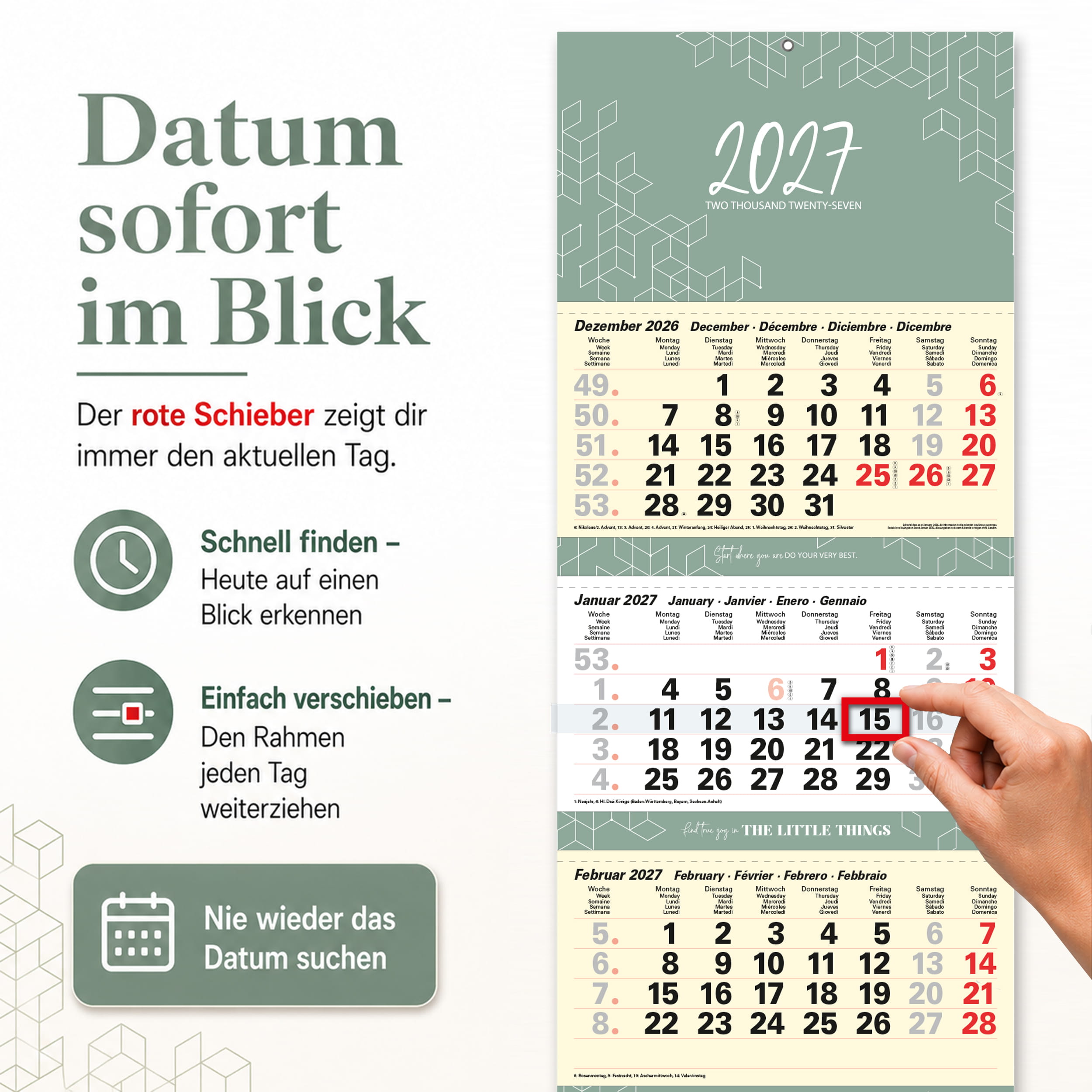 4-Monatskalender 2027 Little Things Salbeigrün