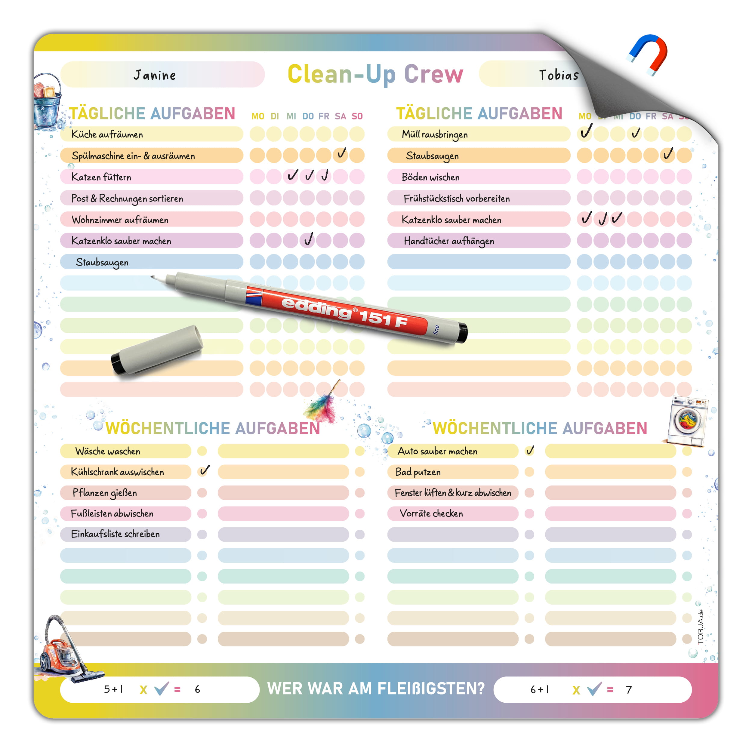 Haushaltsplaner magnetisch 30x30 – abwischbar inkl. Stift