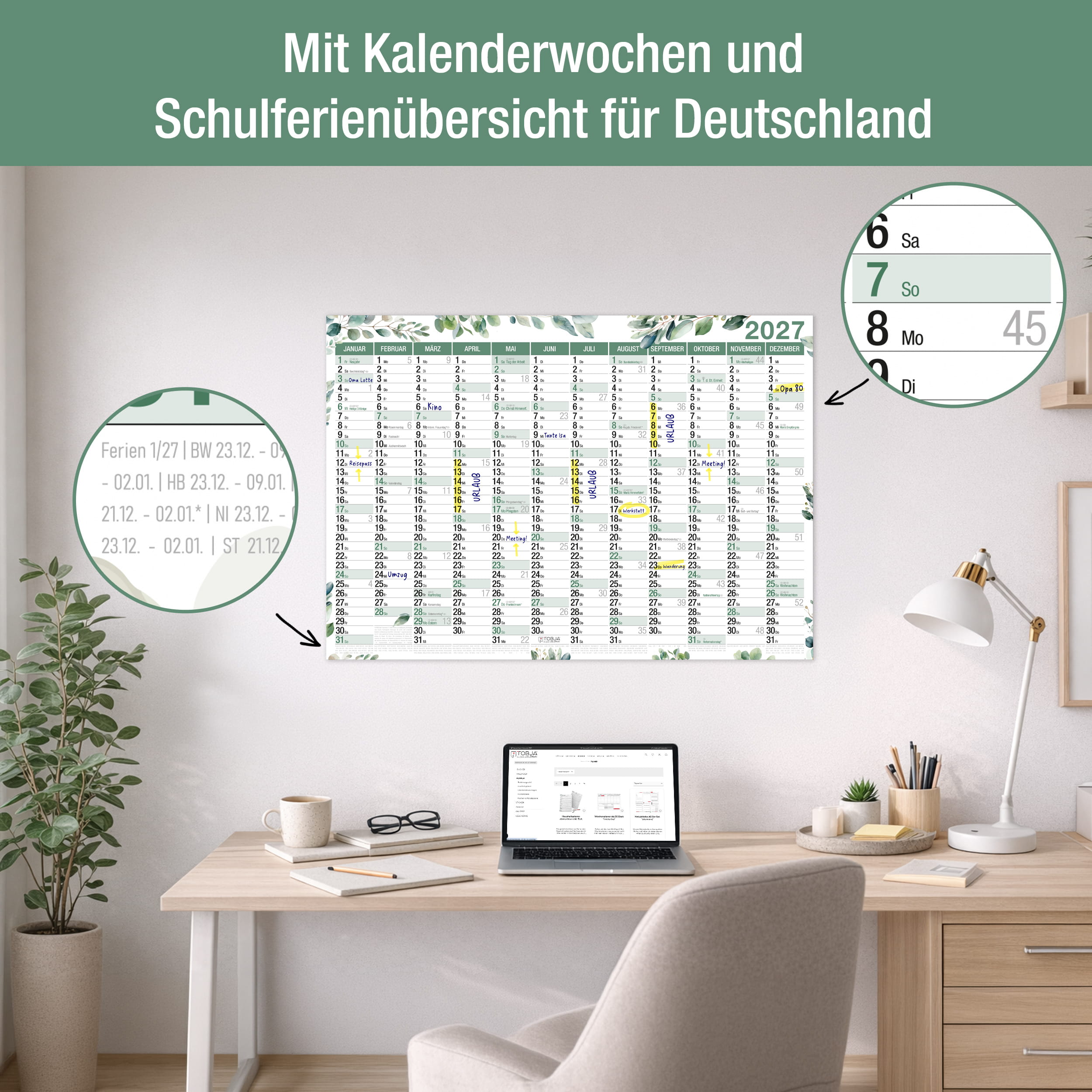 Wandkalender 2027 A2 Eukalyptus Botanical